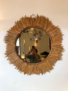 Miroir de soleil en rotin par Vivai del Sud. Italie, 1970