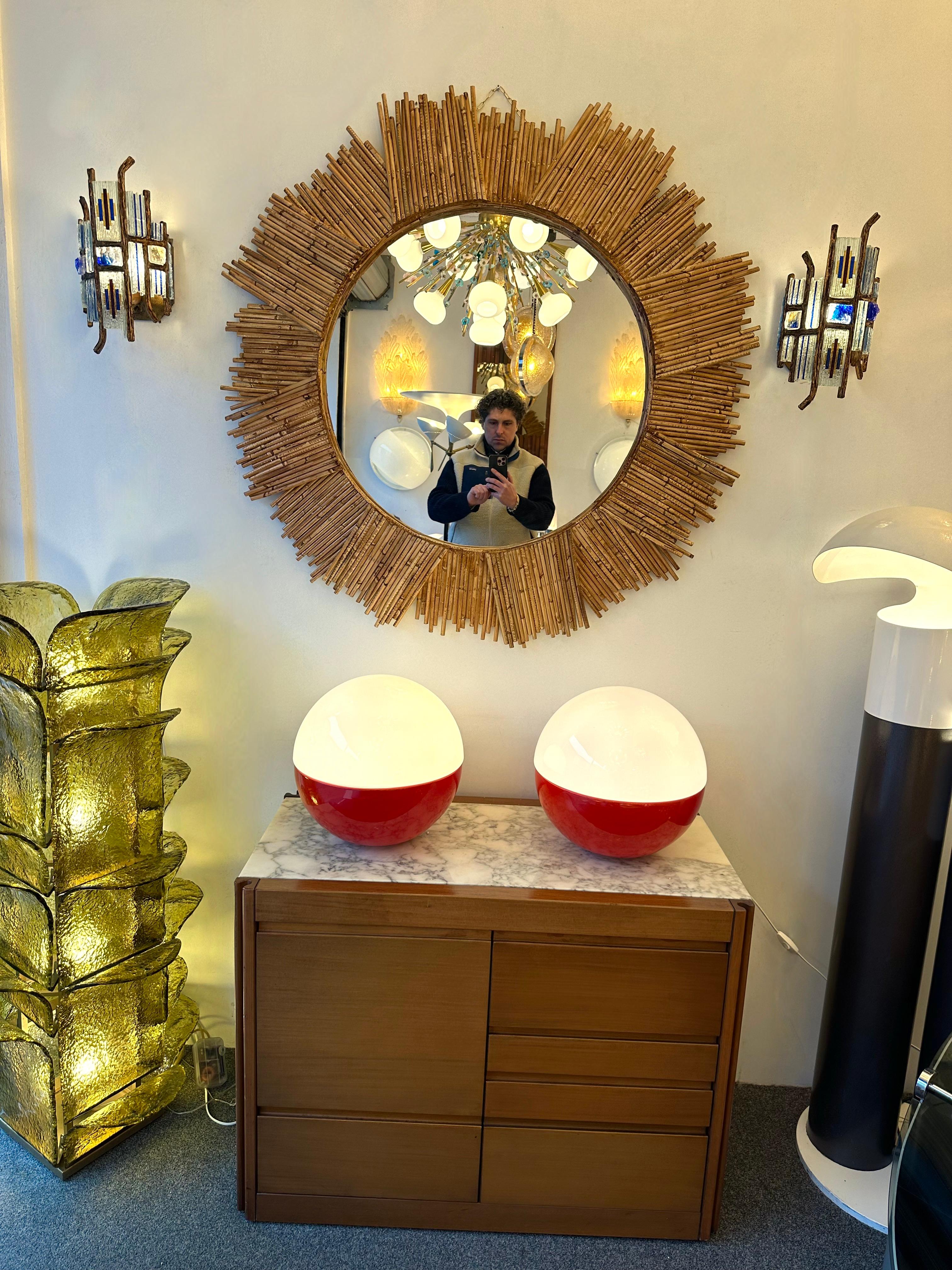 Italian Rattan Sun Mirror by Vivai Del Sud. Italy, 1970s