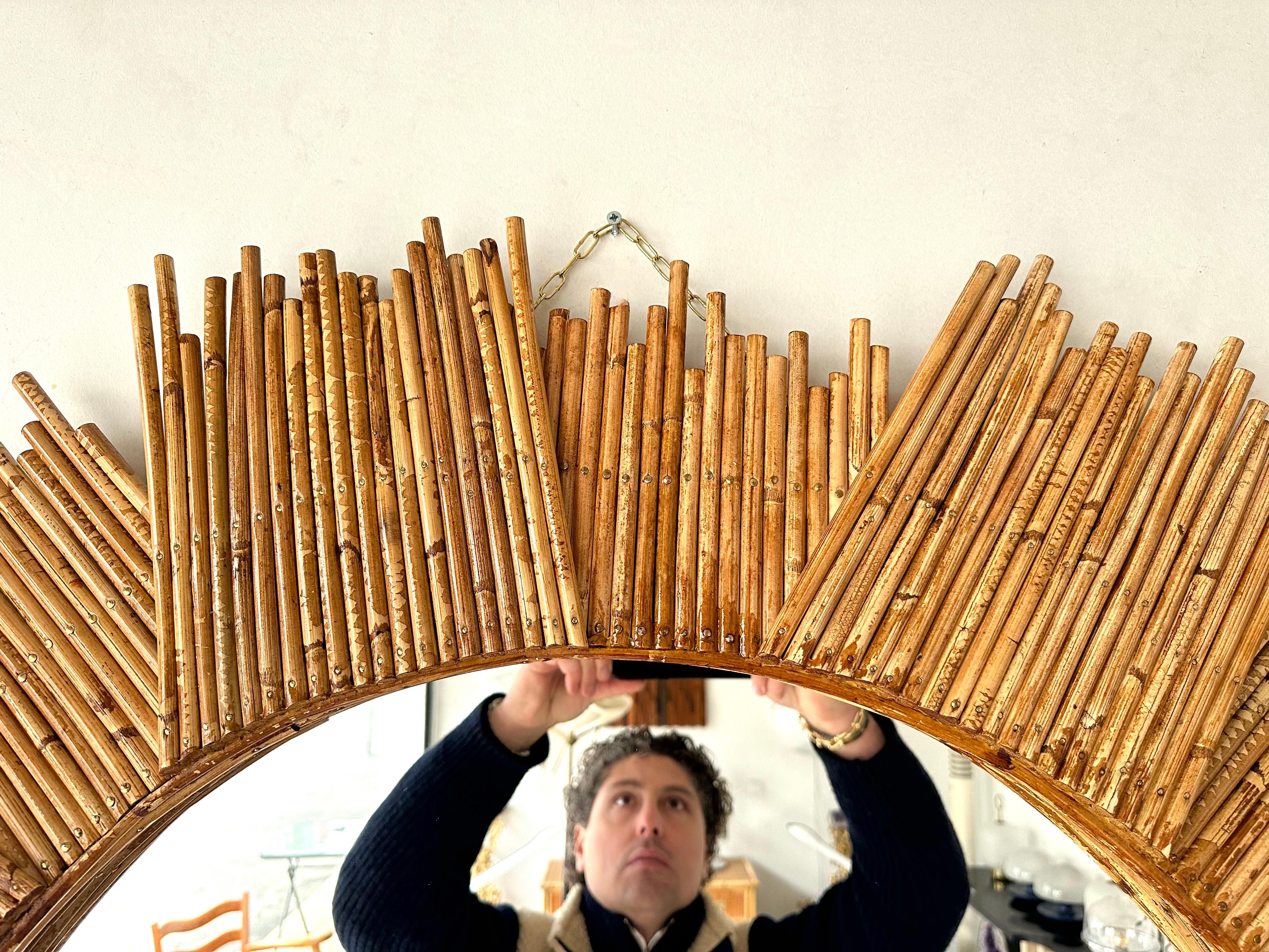 Rattan Sun Mirror by Vivai Del Sud. Italy, 1970s In Good Condition In SAINT-OUEN, FR