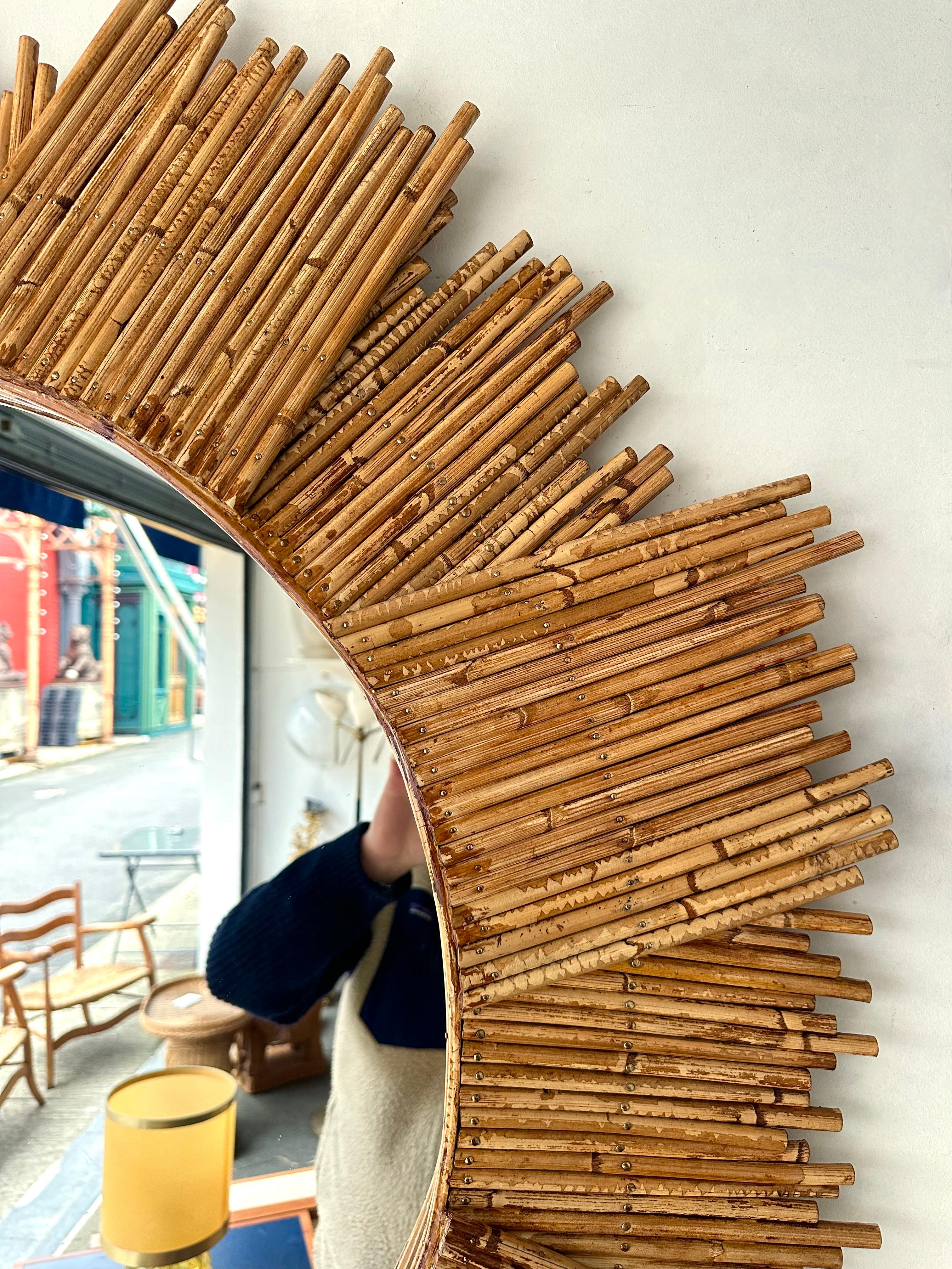 Late 20th Century Rattan Sun Mirror by Vivai Del Sud. Italy, 1970s