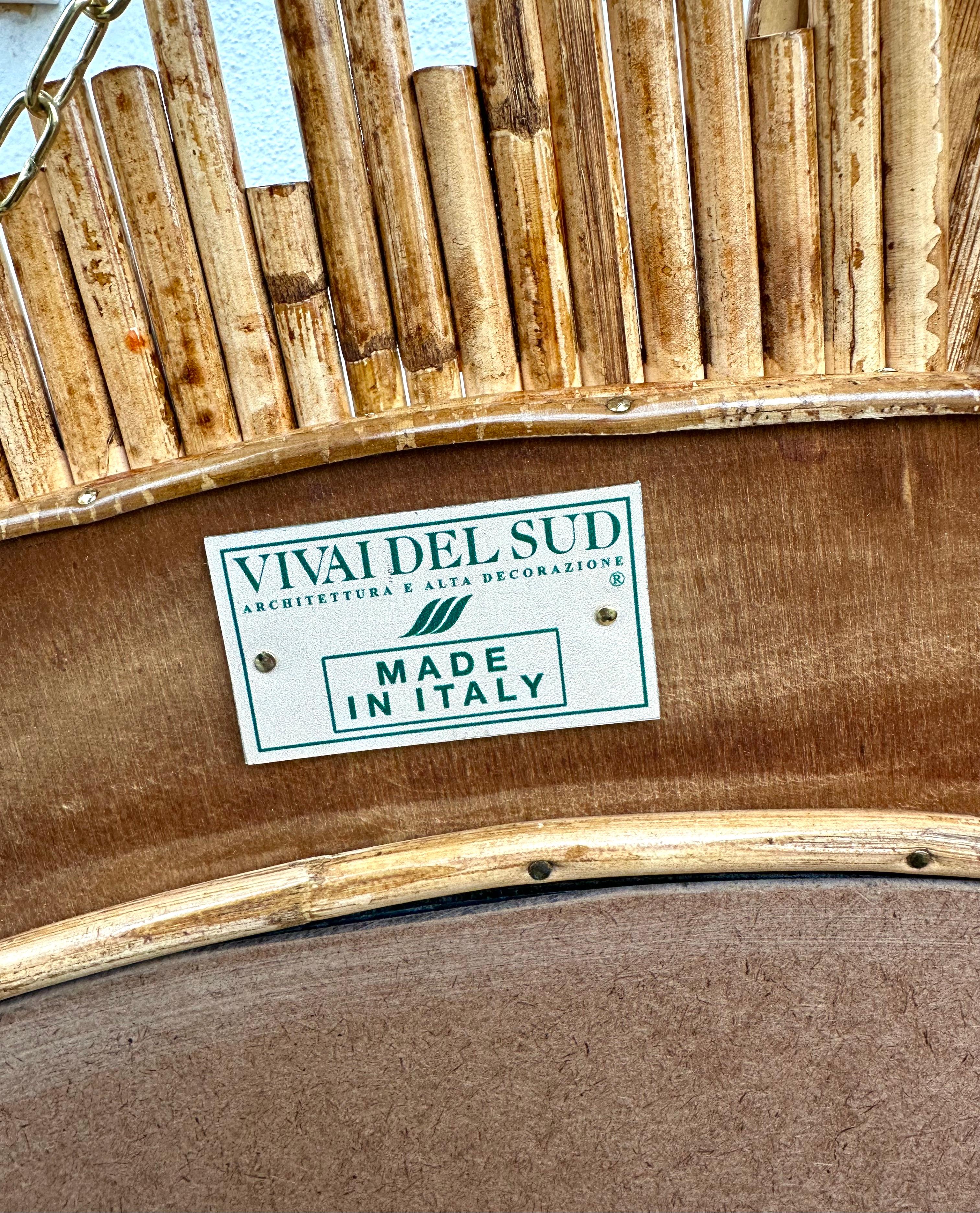 Bamboo Rattan Sun Mirror by Vivai Del Sud. Italy, 1970s