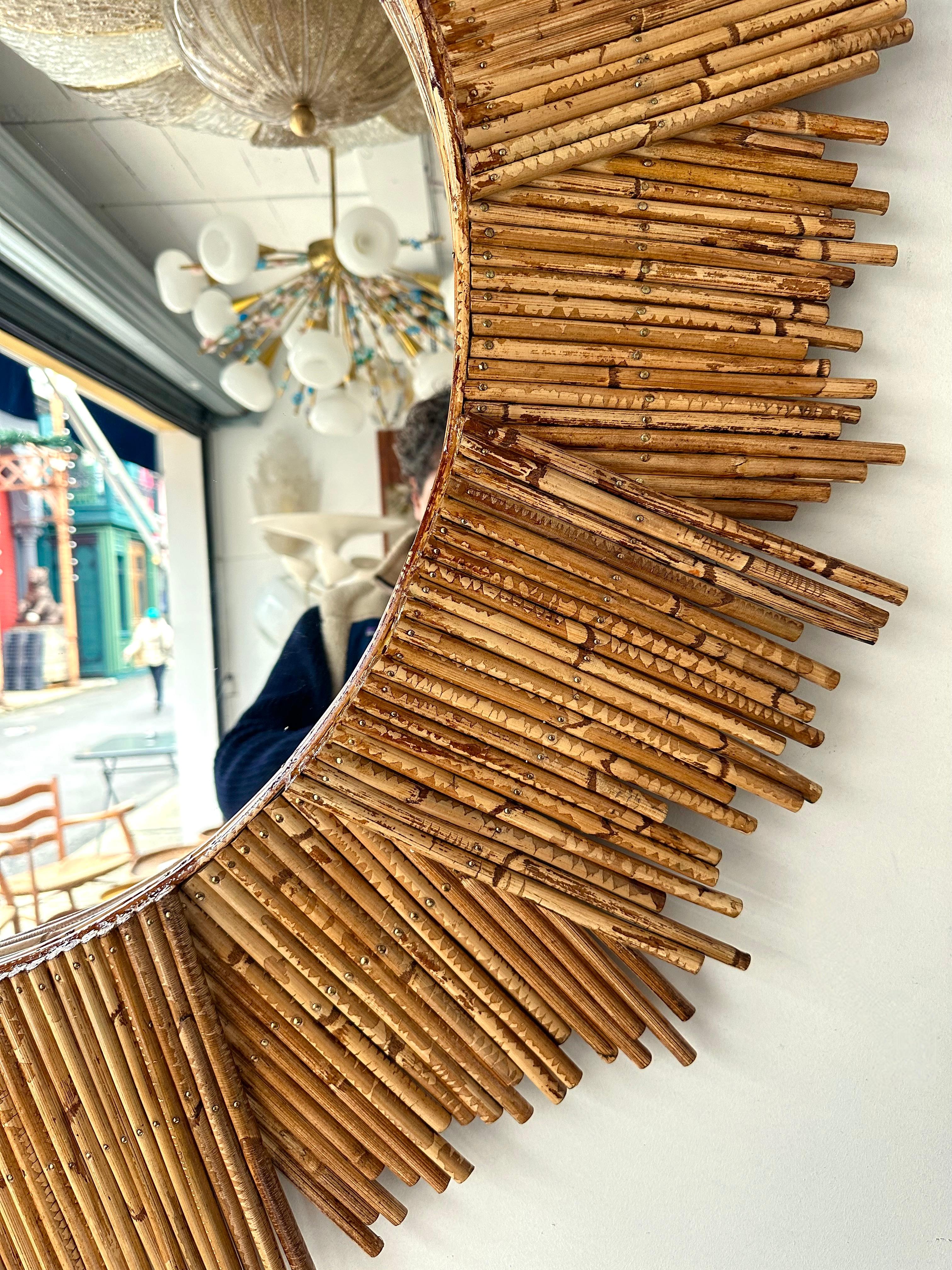 Rattan Sun Mirror by Vivai Del Sud. Italy, 1970s 1