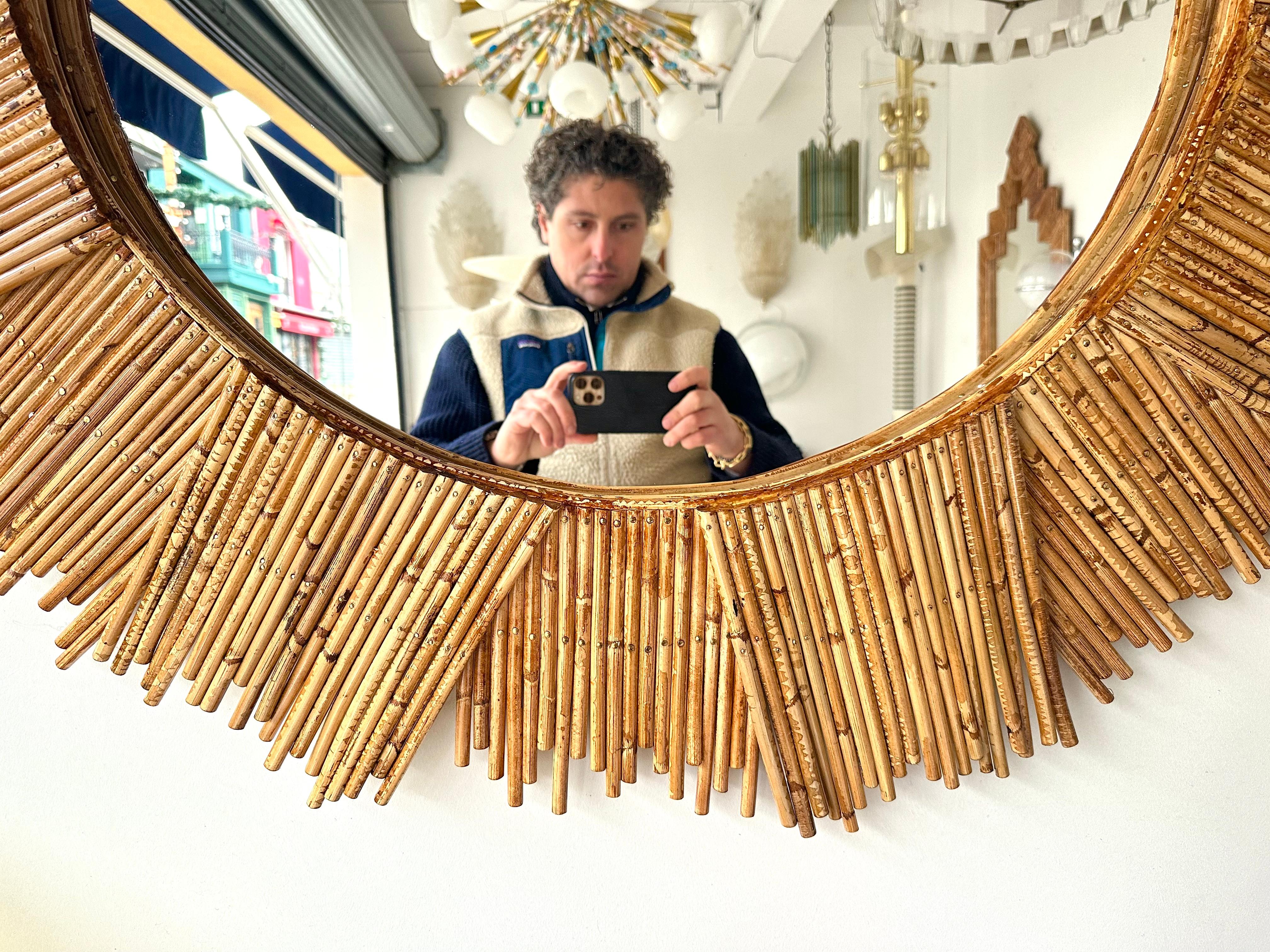 Rattan Sun Mirror by Vivai Del Sud. Italy, 1970s 2