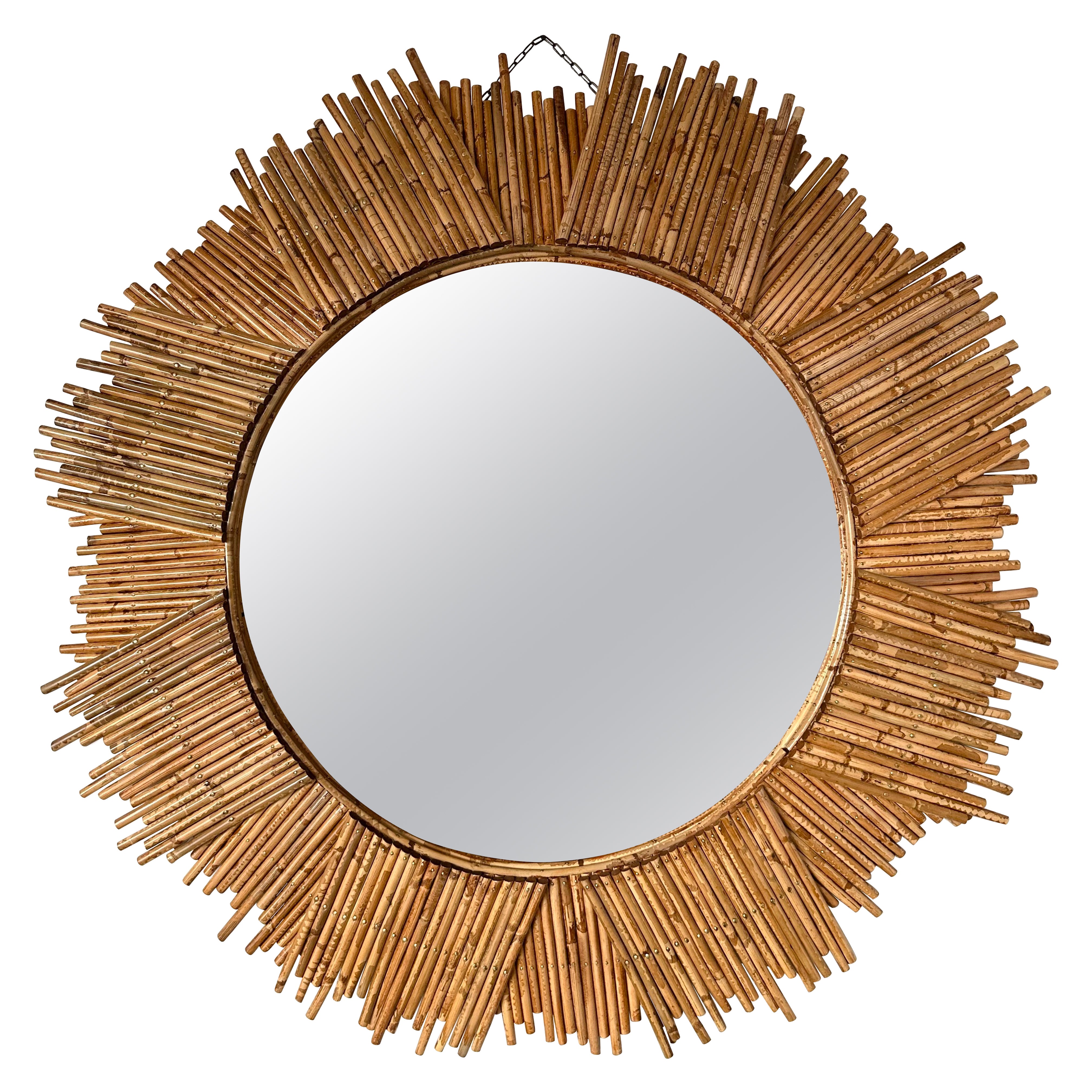 Miroir de soleil en rotin par Vivai del Sud. Italie, 1970 en vente