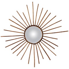 Rattan Sunburst Starburst Mirror with Convex Glass, France 1960s