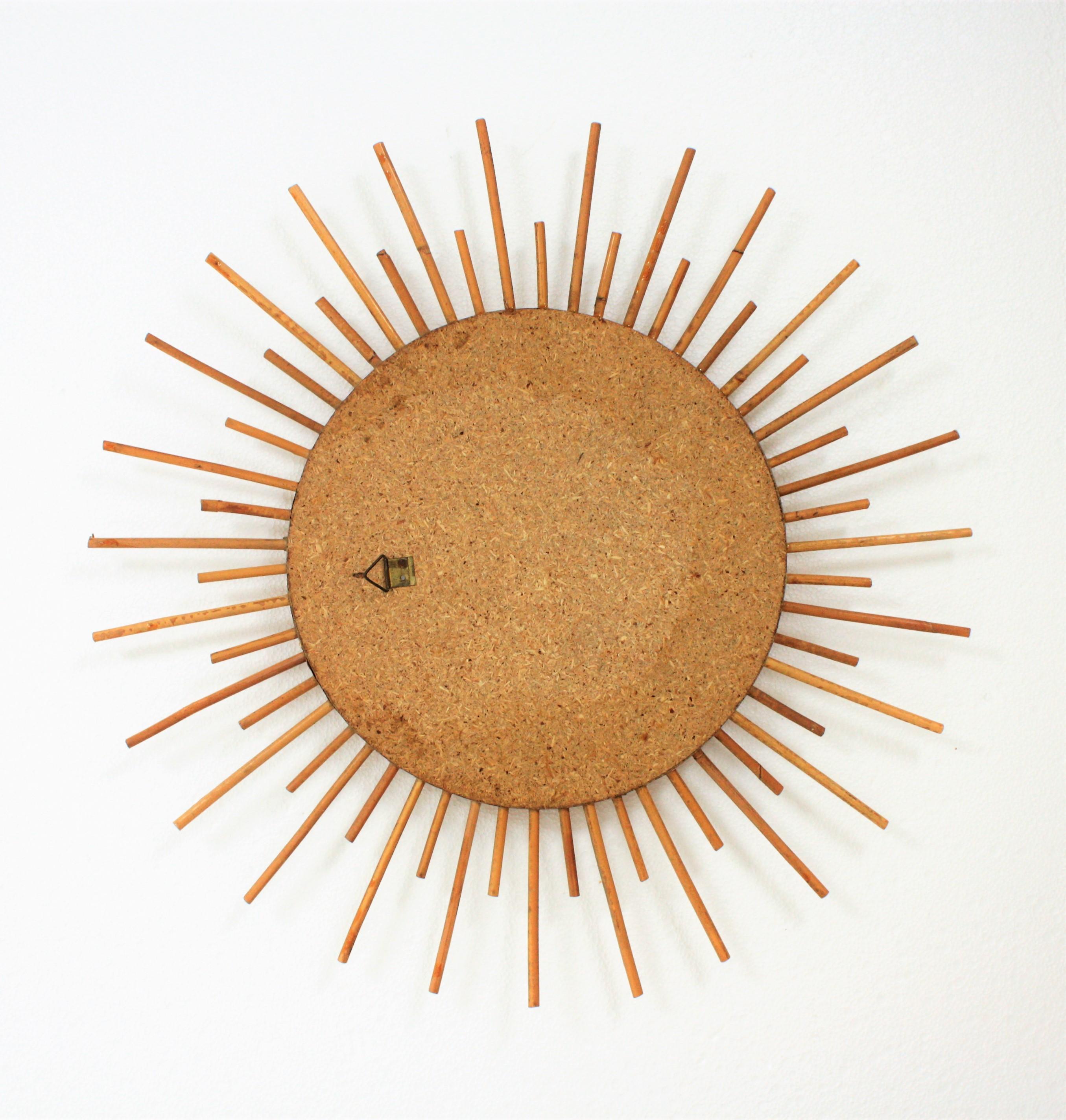 Rattan Sunburst Mirror from the French Riviera, 1960s For Sale 6