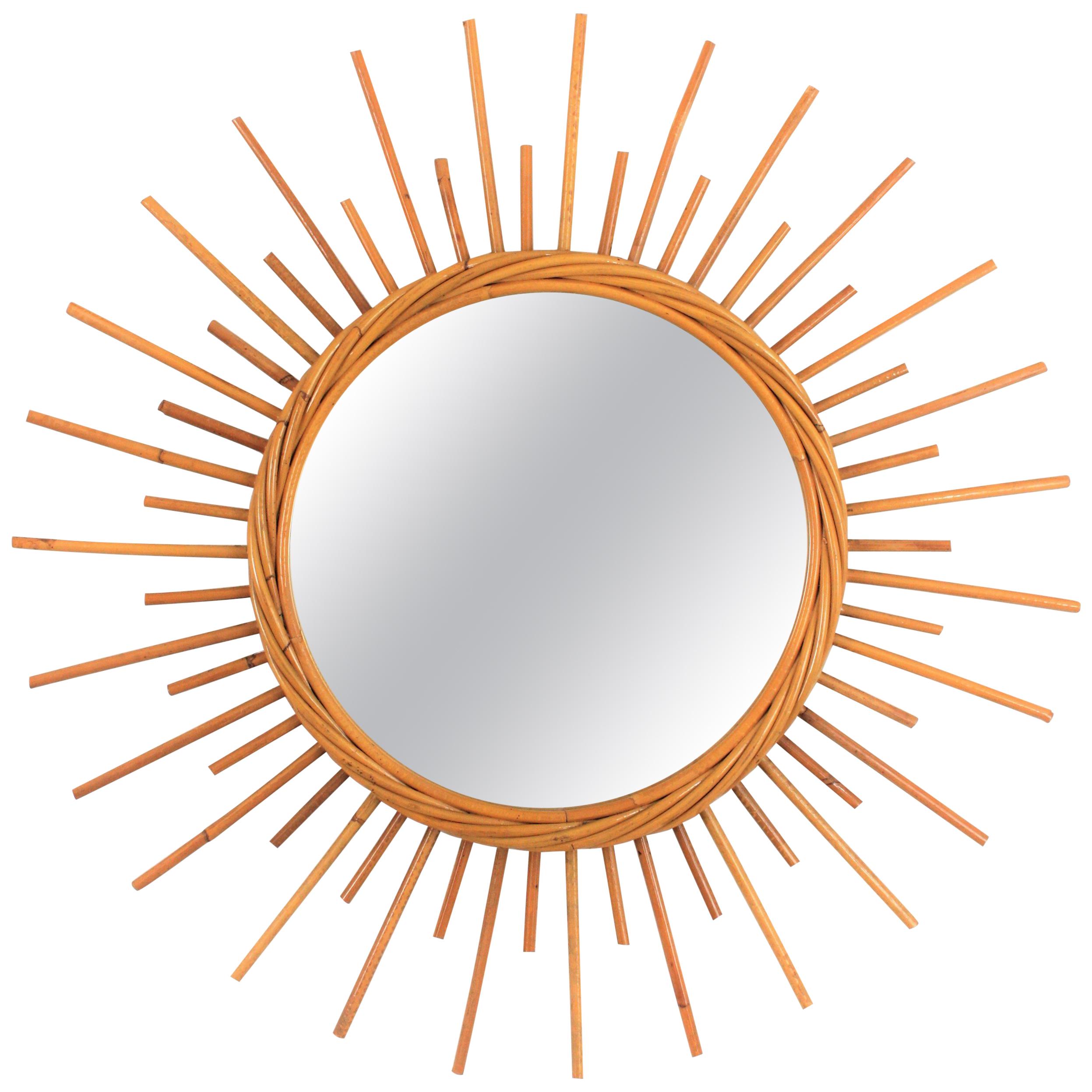 Rattan Sunburst Mirror from the French Riviera, 1960s For Sale 7