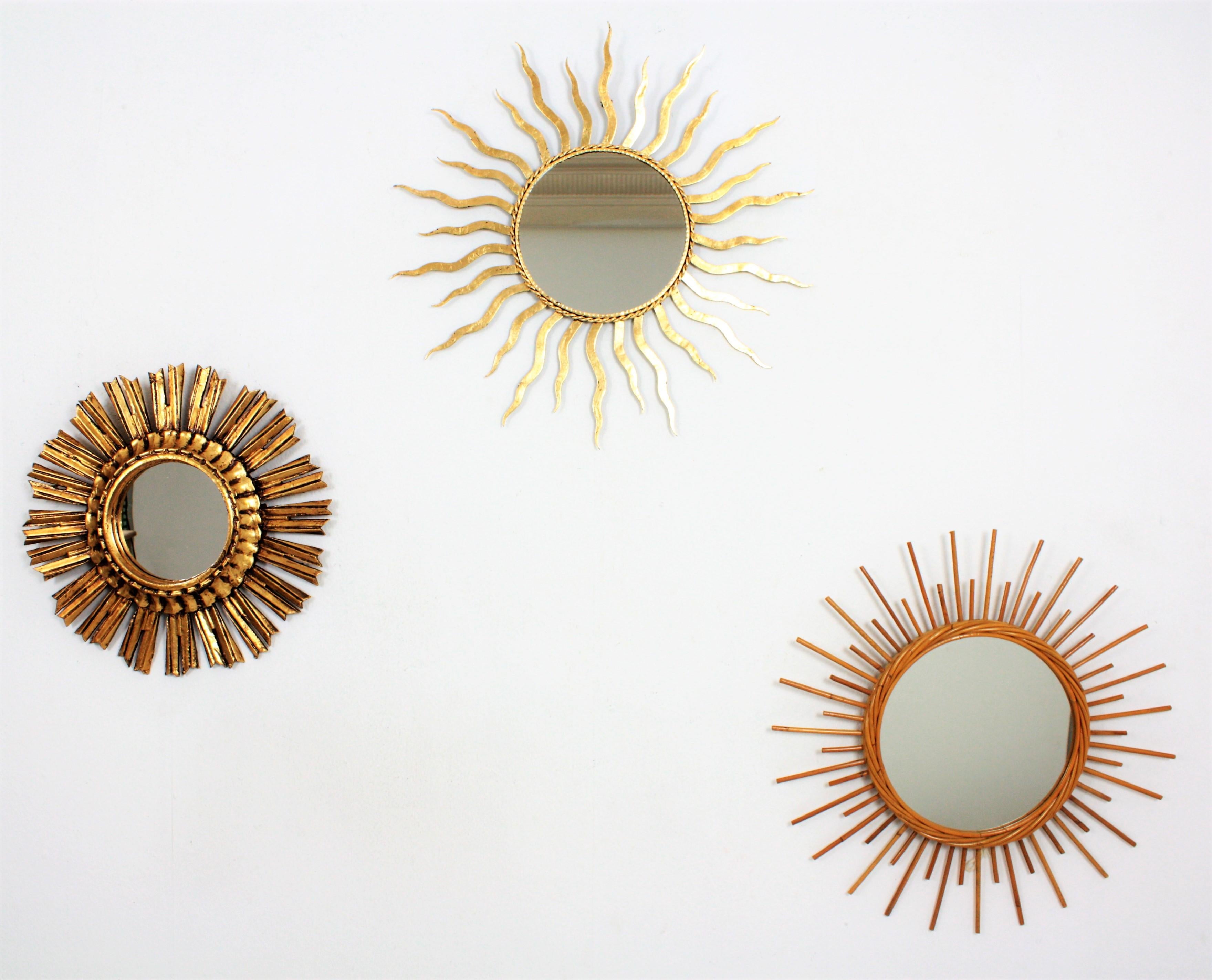 Mid-Century Modern Rattan Sunburst Mirror from the French Riviera, 1960s For Sale