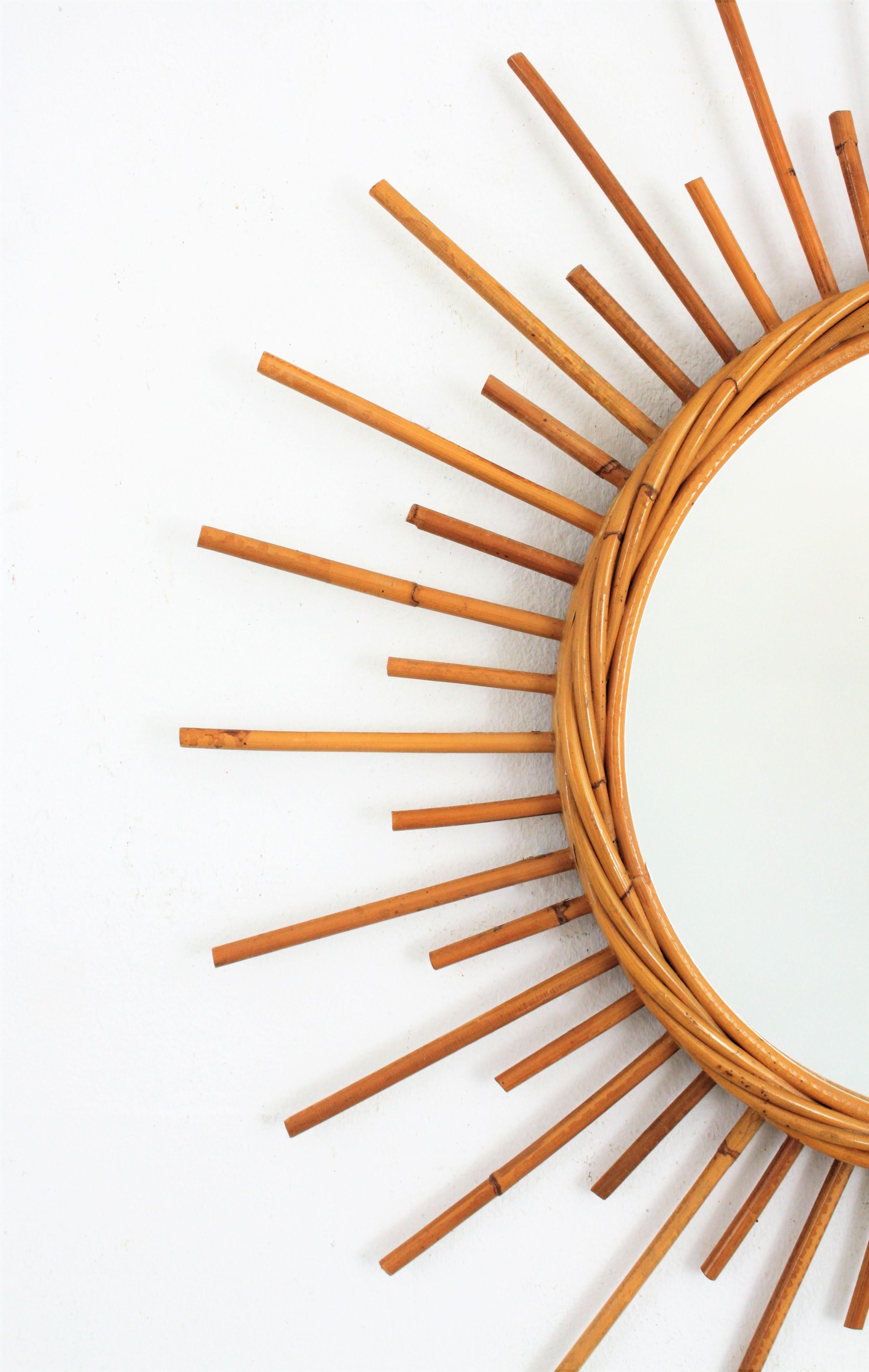 20th Century Rattan Sunburst Mirror from the French Riviera, 1960s For Sale
