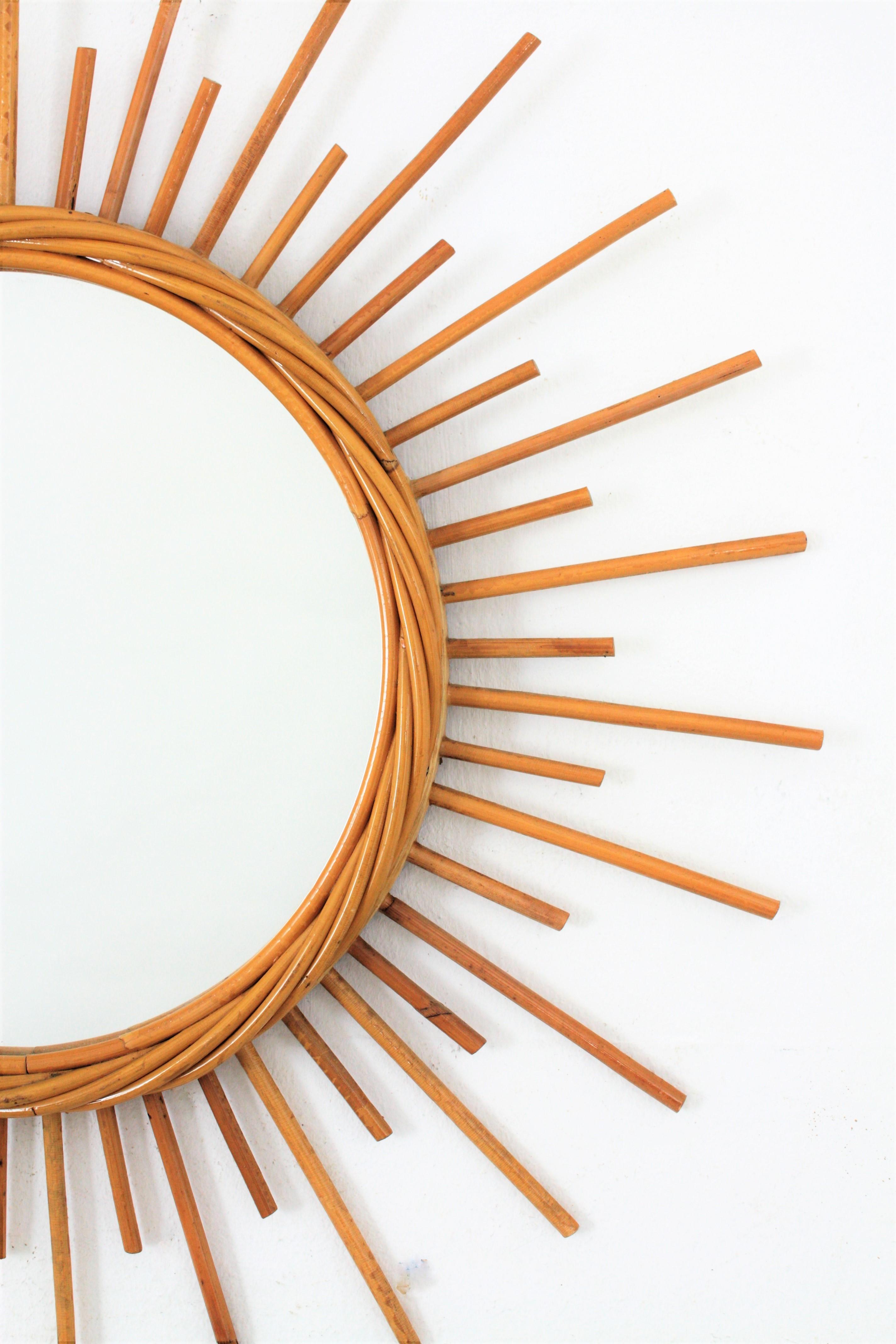 Rattan Sunburst Mirror from the French Riviera, 1960s For Sale 1