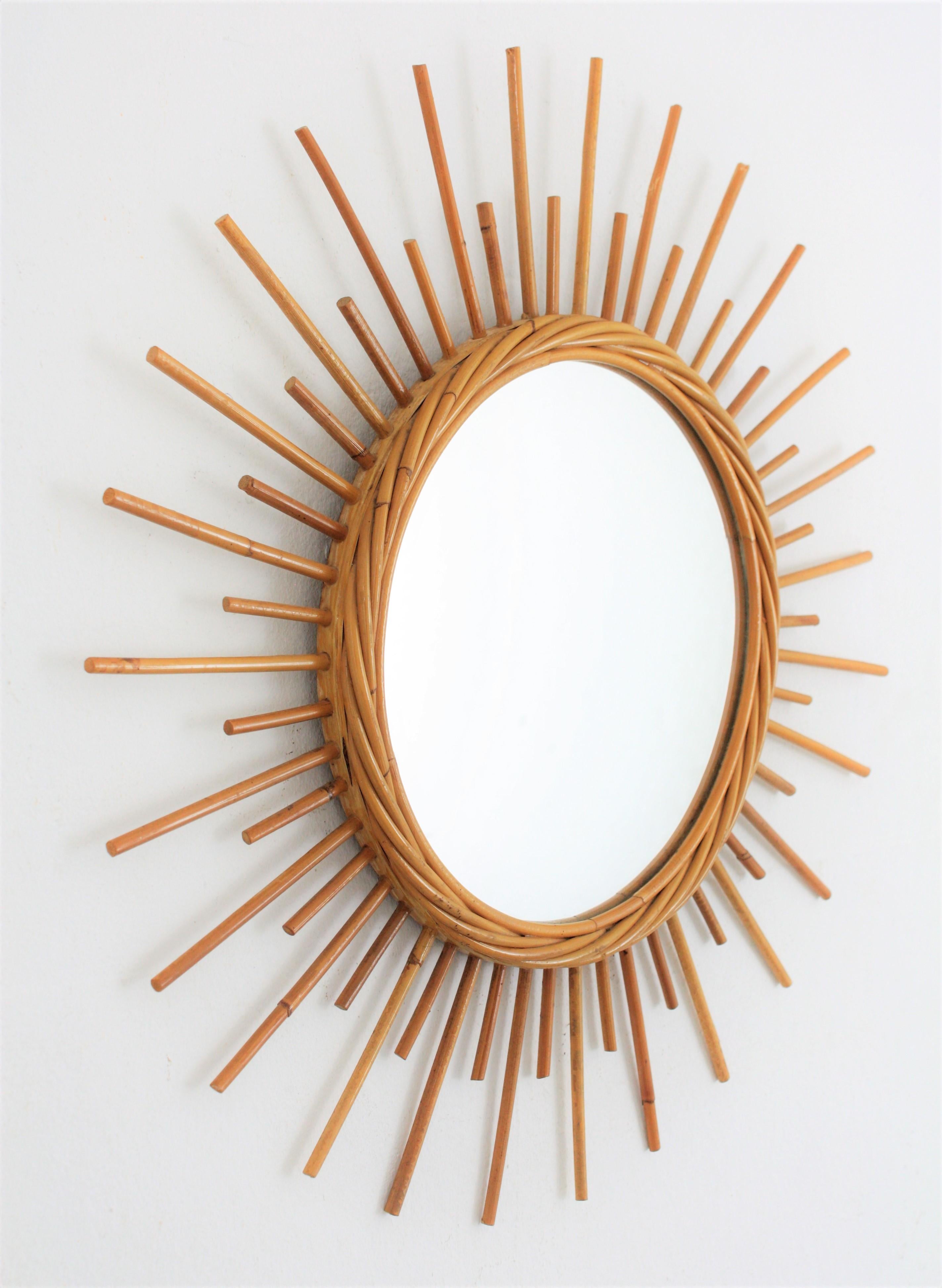 Rattan Sunburst Mirror from the French Riviera, 1960s For Sale 3