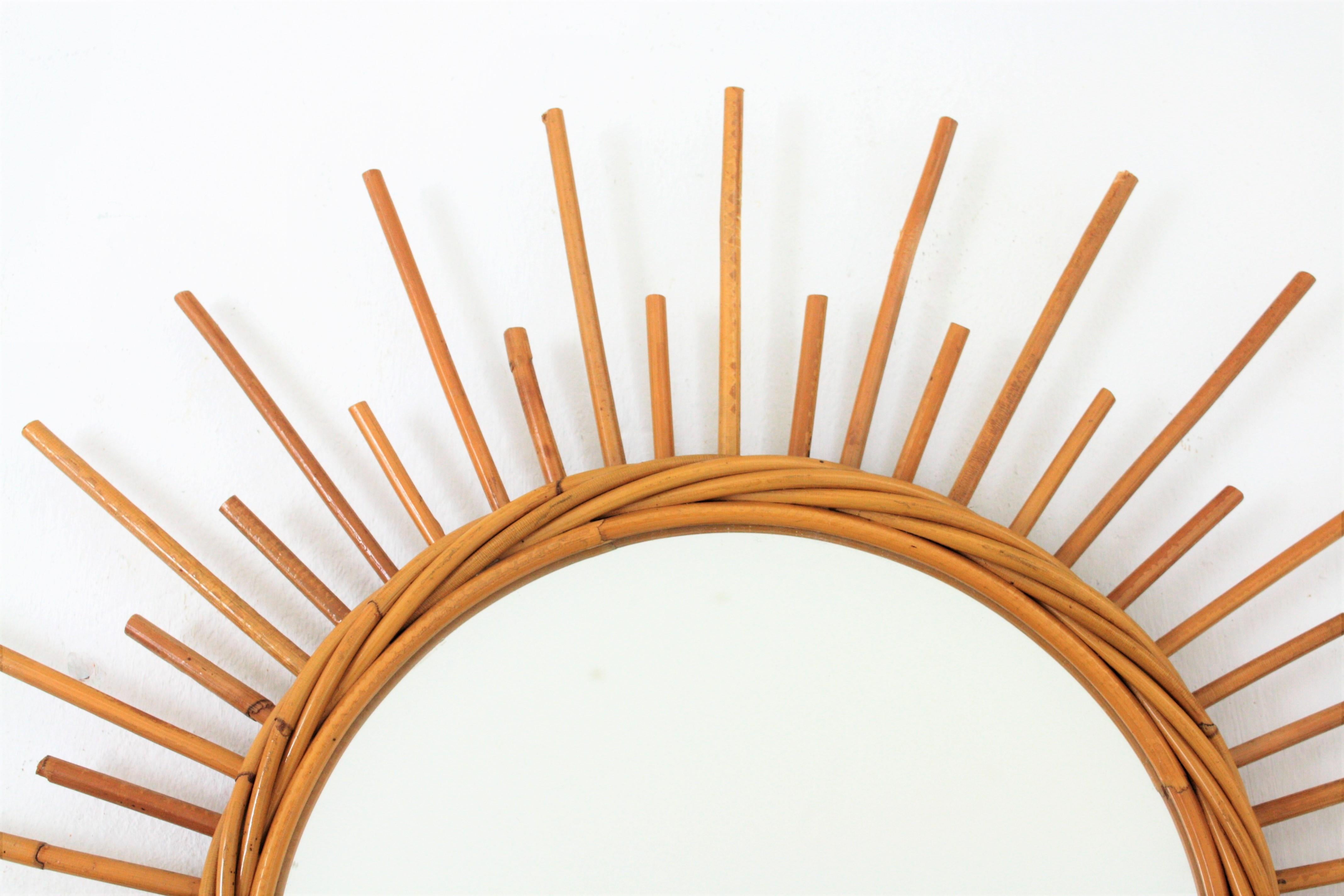 Rattan Sunburst Mirror from the French Riviera, 1960s For Sale 4