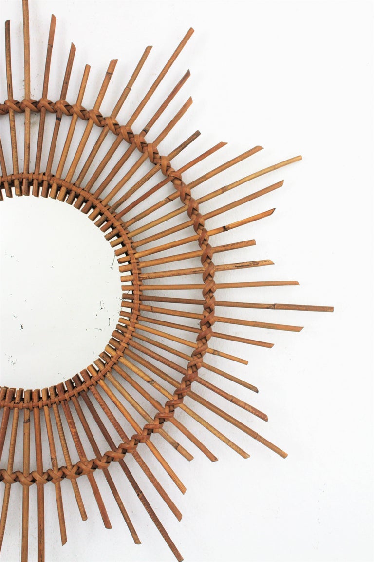 Rattan Sunburst Starburst Mirror from Spain, 1960s For Sale at 1stDibs