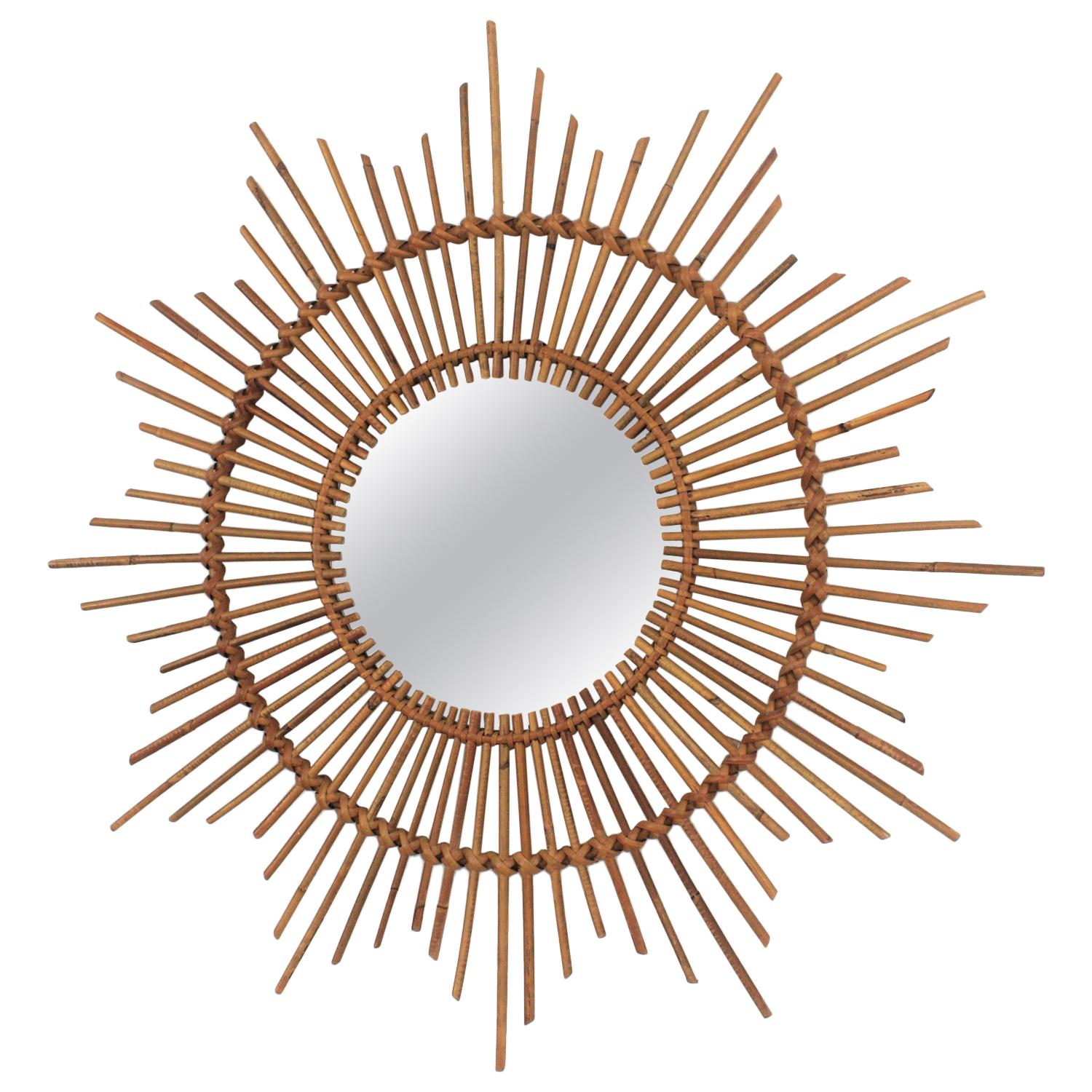 Rattan Sunburst Starburst Mirror from Spain, 1960s For Sale at 1stDibs