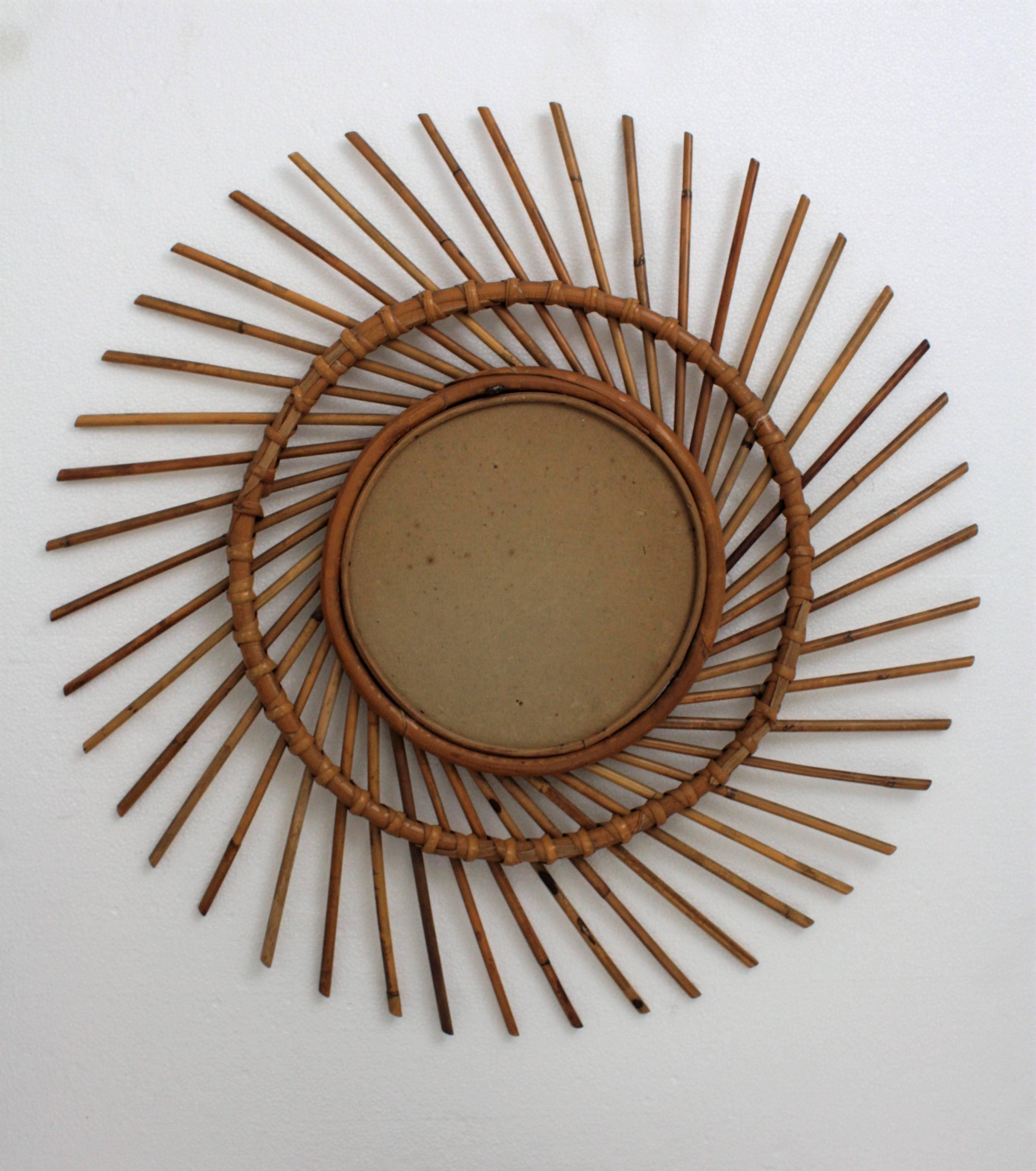 Rattan Sunburst Twisted Mirror, 1960s In Good Condition In Barcelona, ES