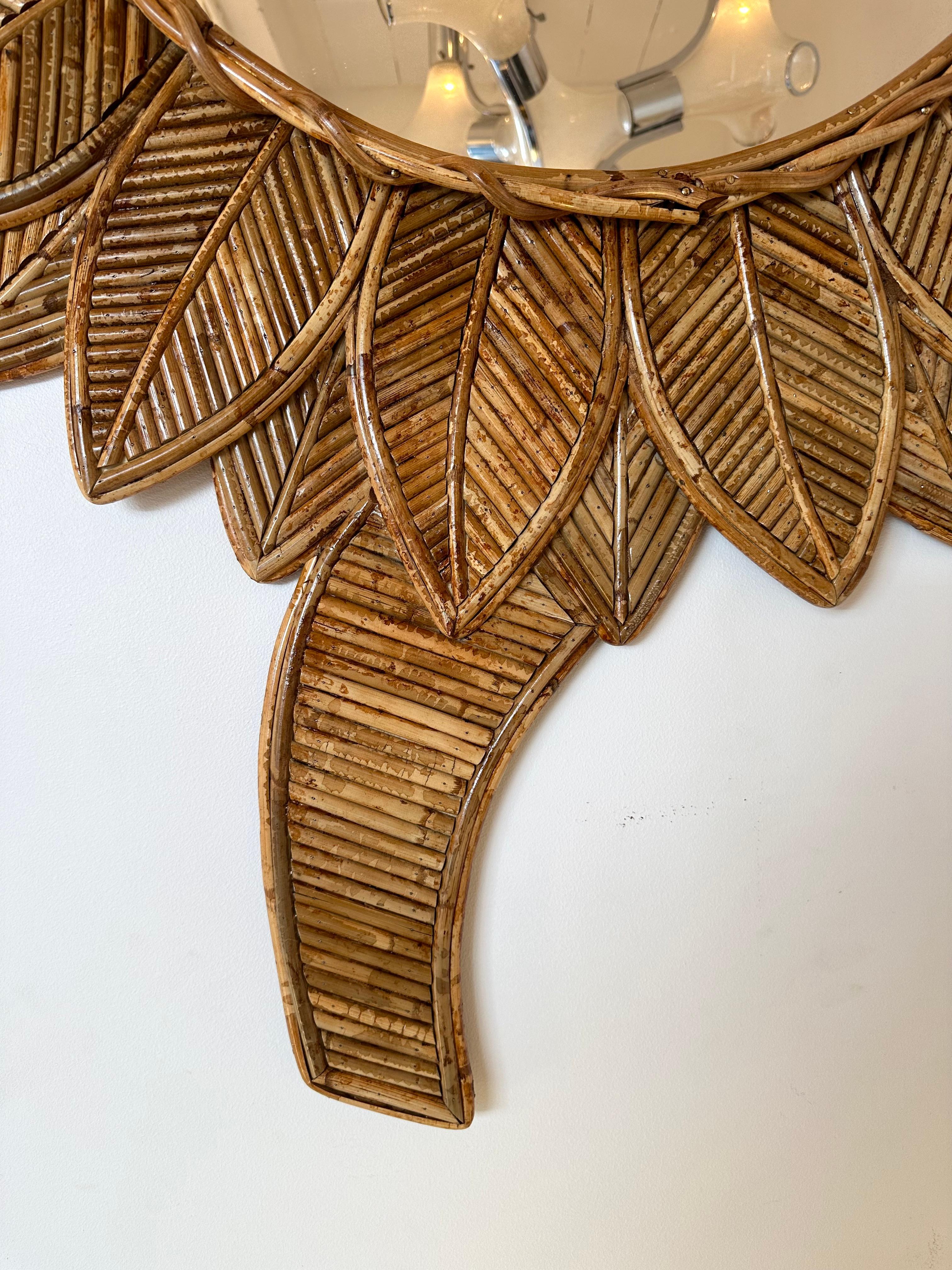 Rattan Sunflower Mirror by Vivai Del Sud. Italy, 1970s 4