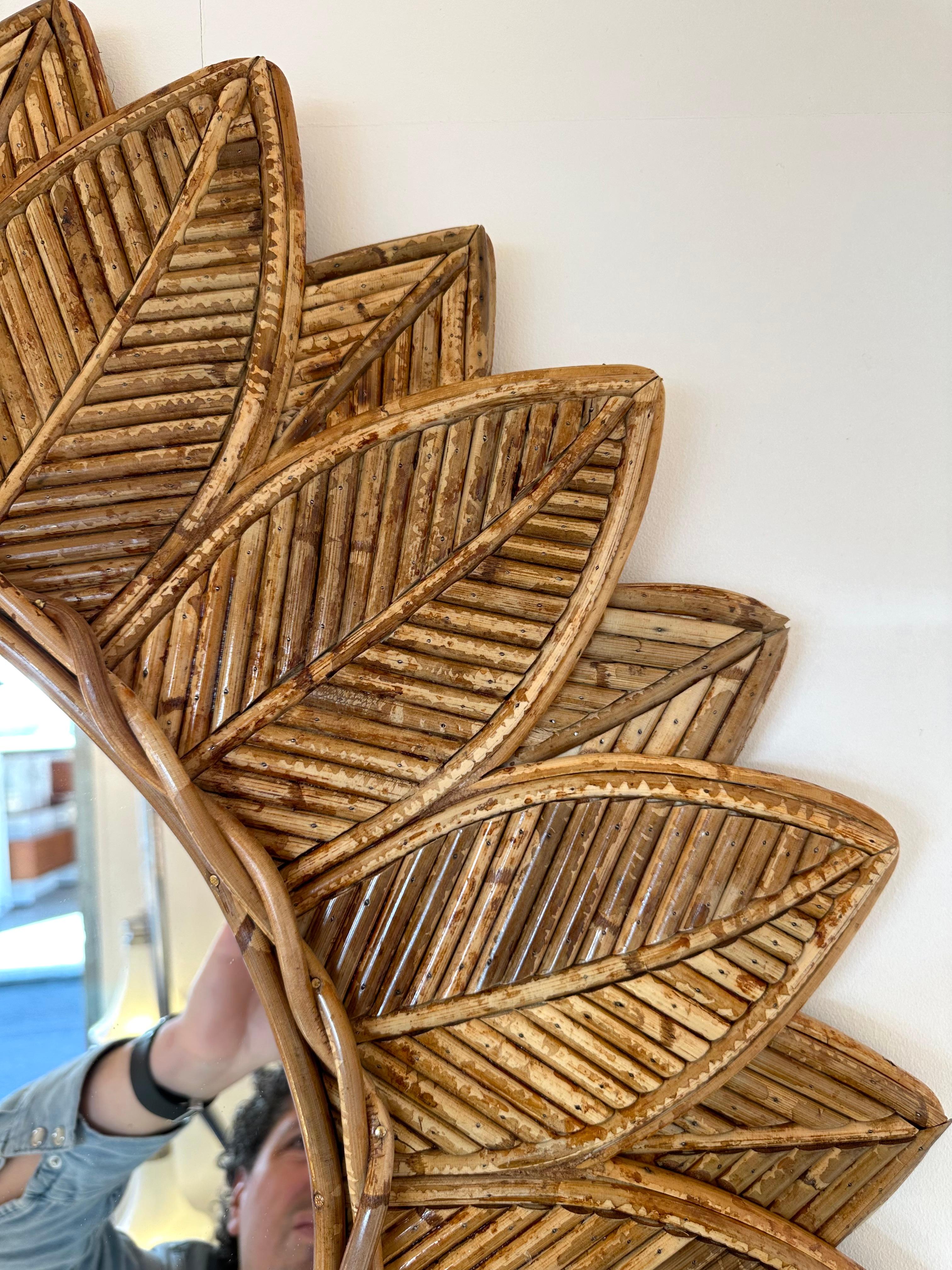 Rattan Sunflower Mirror by Vivai Del Sud. Italy, 1970s 5