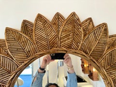 Sonnenblumenspiegel aus Rattan von Vivai Del Sud. Italien, 1970er Jahre