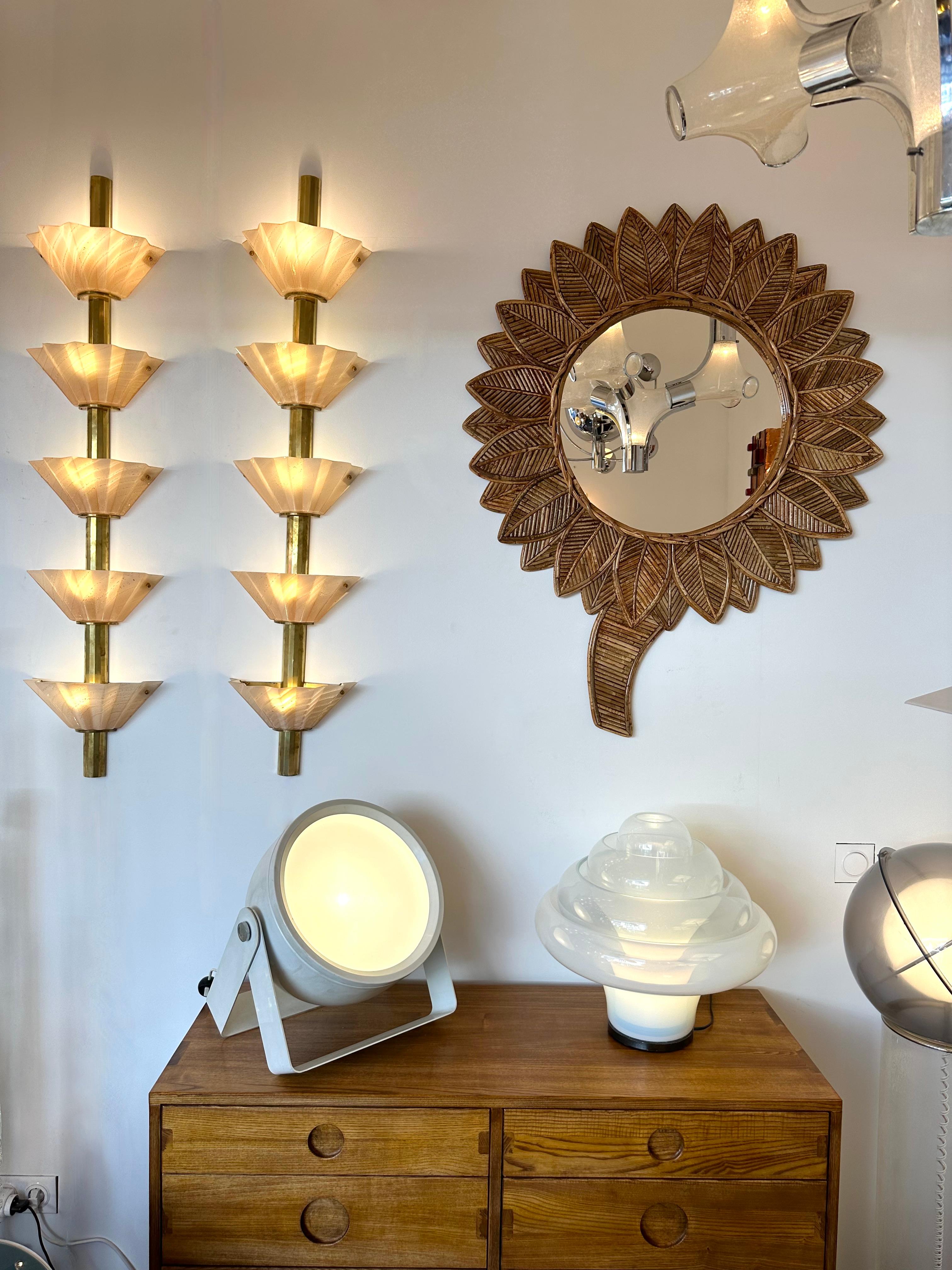 Rattan Sunflower Mirror by Vivai Del Sud. Italy, 1970s 2