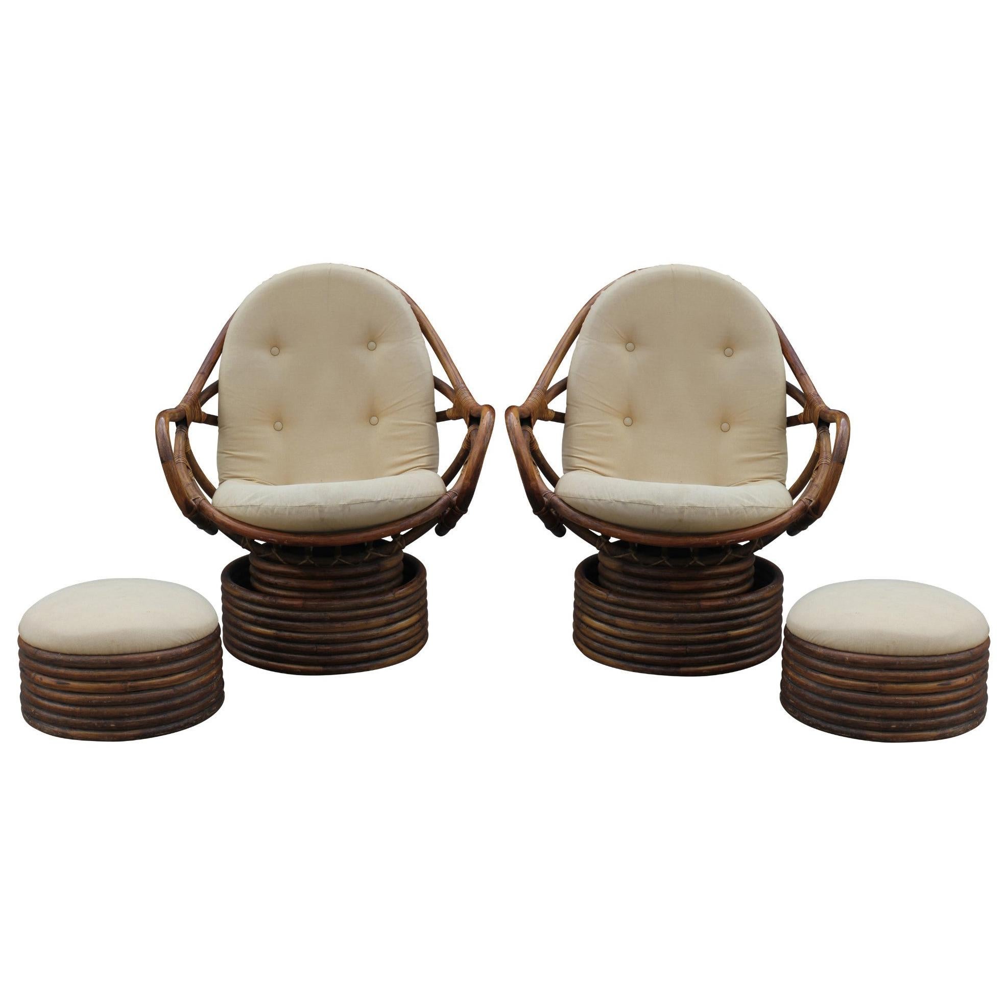 Rattan Swivel Rocking Lounge Chair with Ottomans