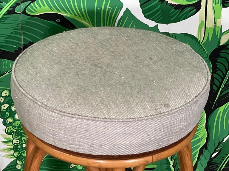 Rattan Swivel Upholstered Bar Stools, a Pair For Sale at 1stDibs