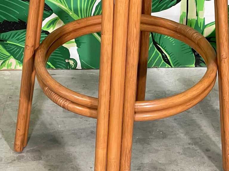 Rattan Swivel Upholstered Bar Stools, a Pair For Sale at 1stDibs
