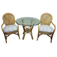 Rattan Table and Chairs Midcentury Covered in West African Mudcloth