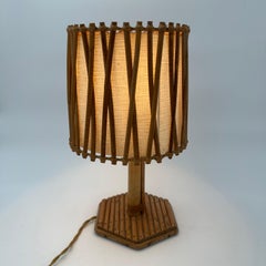 Rattan Table Lamp Attributed to Louis Sognot, 1950s