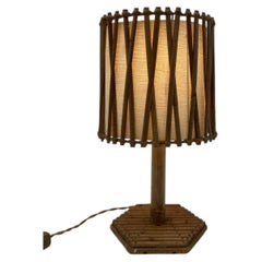 Rattan Table Lamp Attributed to Louis Sognot, 1950s