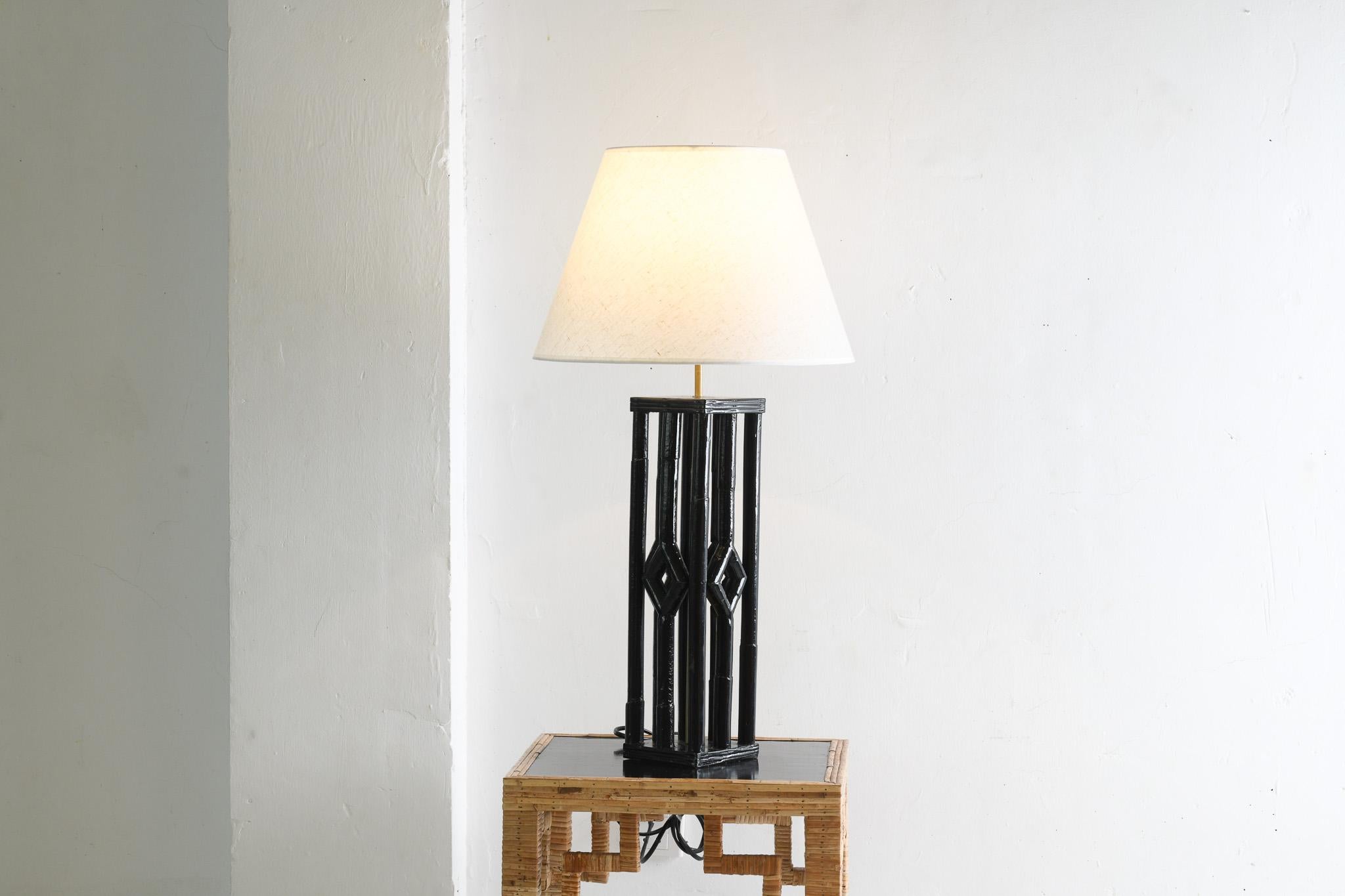 Philippine Rattan Table Lamp Black Lacquered Colonial Style For Sale