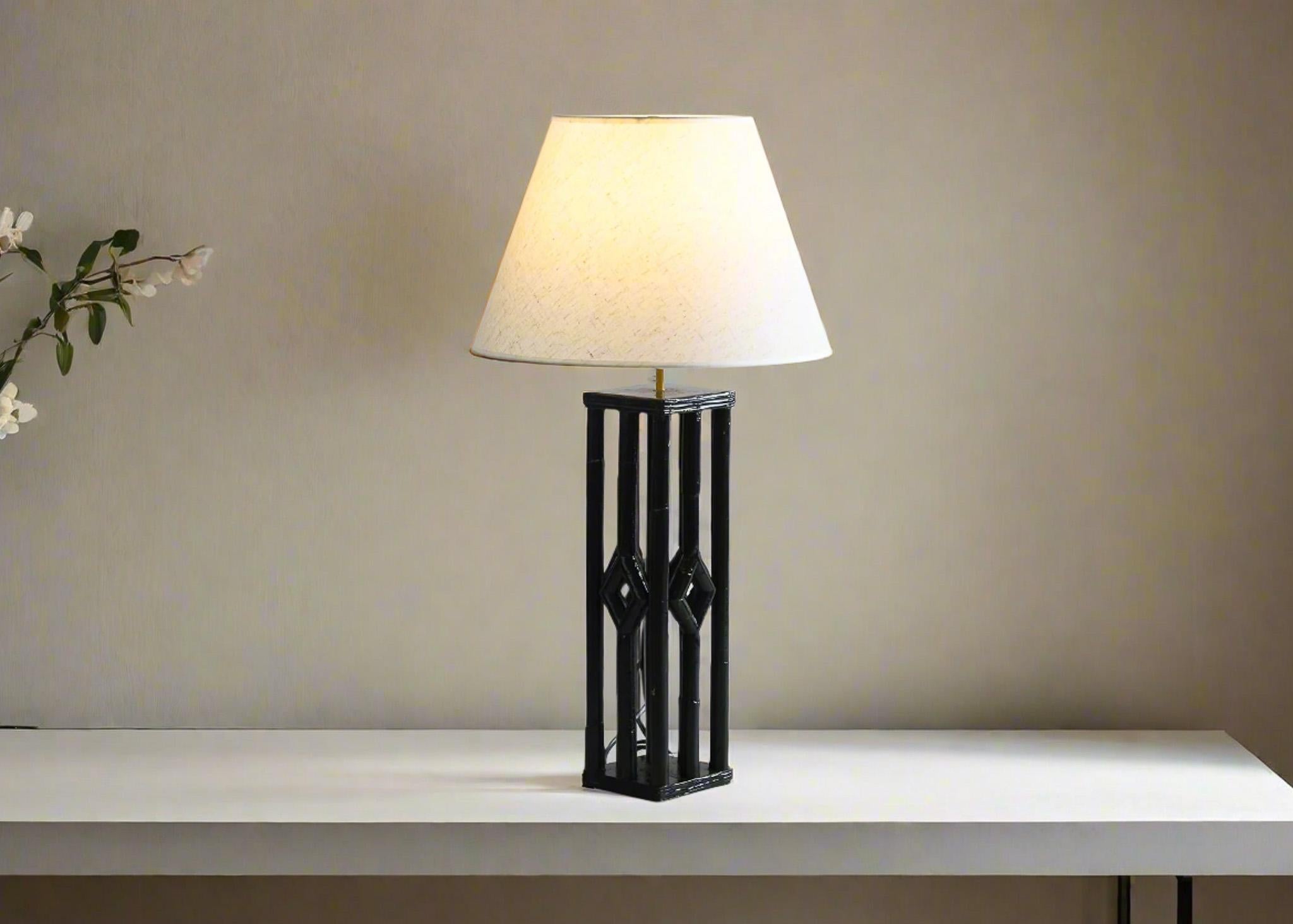 Rattan Table Lamp Black Lacquered Colonial Style In New Condition For Sale In Oxford, GB