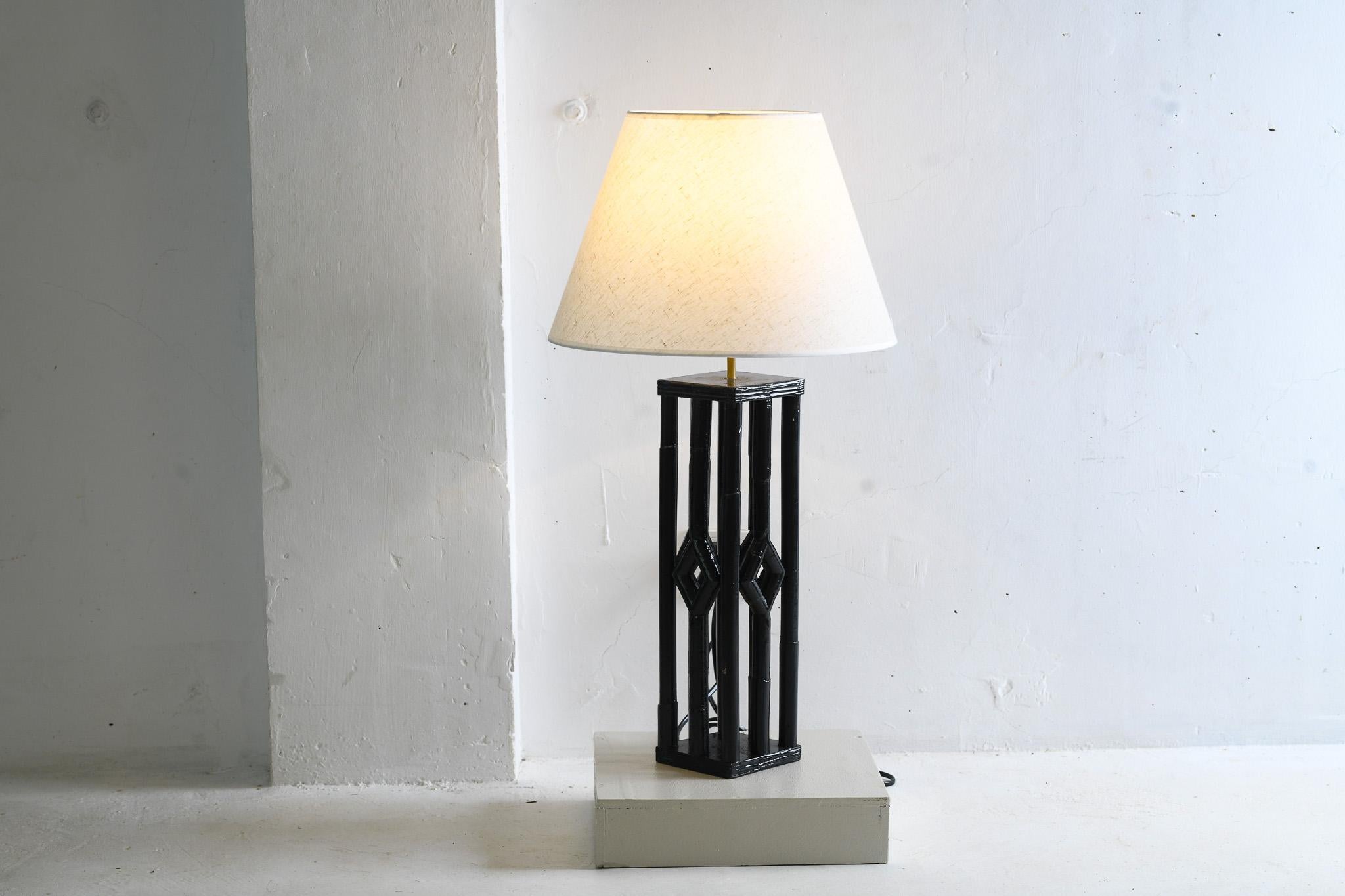 Contemporary Rattan Table Lamp Black Lacquered Colonial Style For Sale