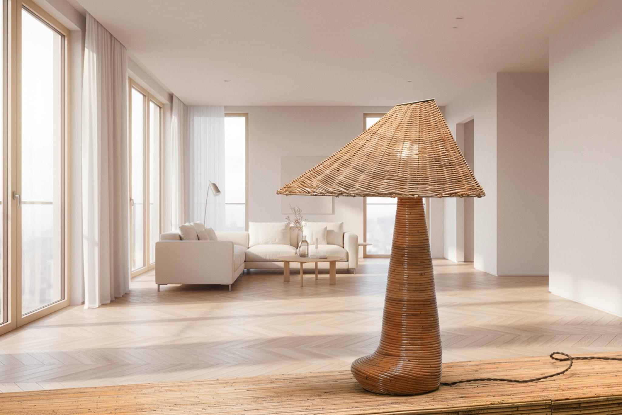 Fatto a mano Lampada da tavolo in rattan di Rattanology in vendita