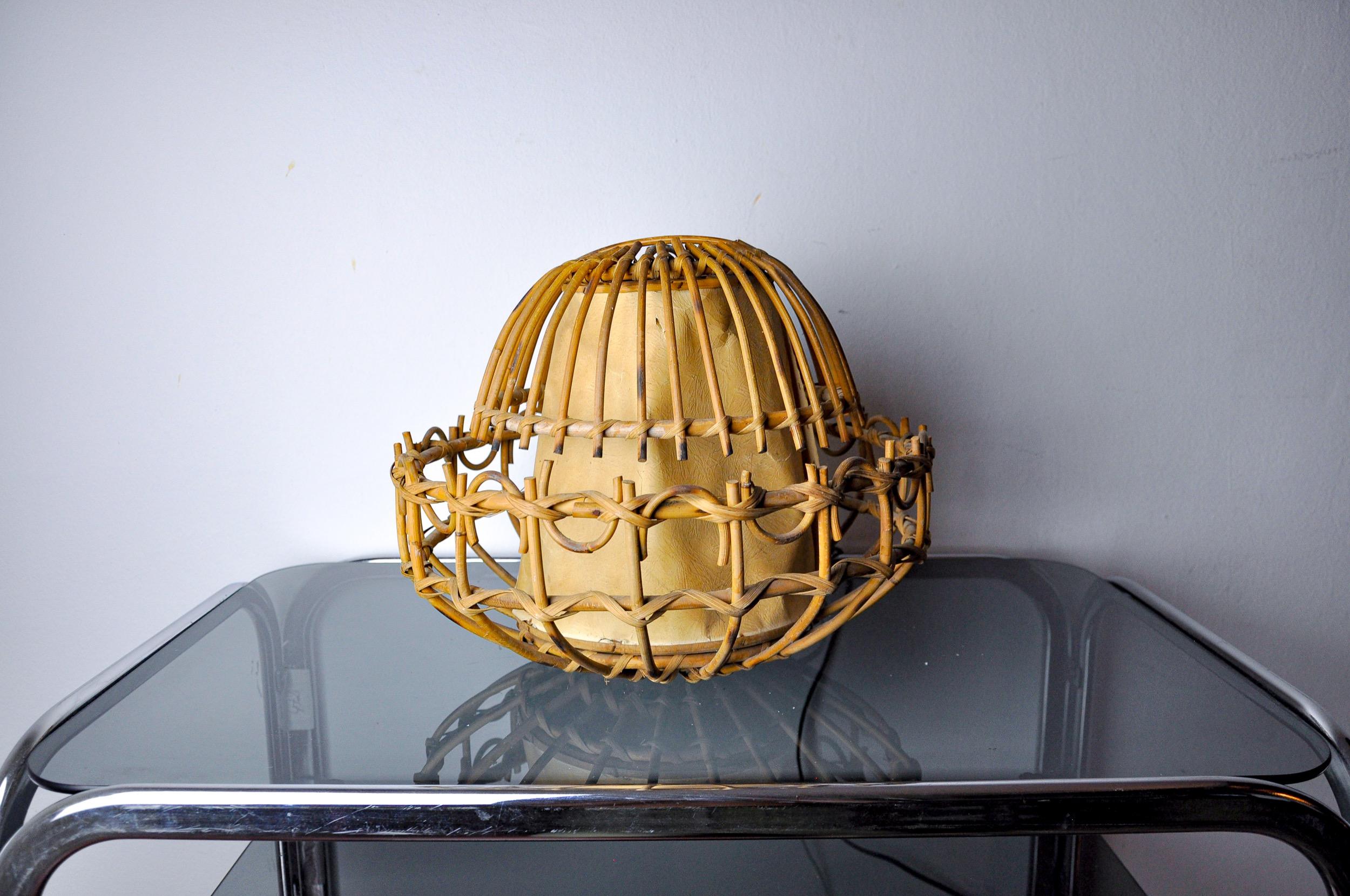 Hollywood Regency Lampe de table en rotin, art populaire, France, 1960 en vente