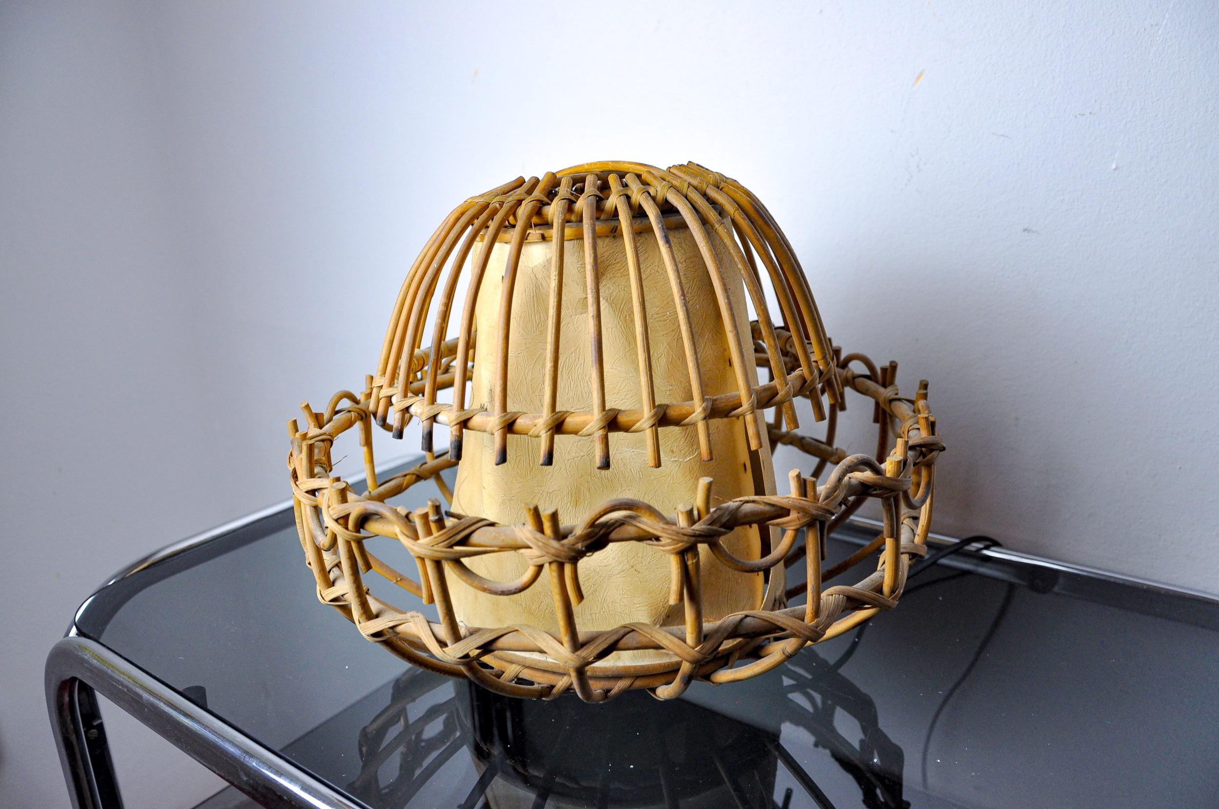 Lampe de table en rotin, art populaire, France, 1960 Bon état - En vente à BARCELONA, ES