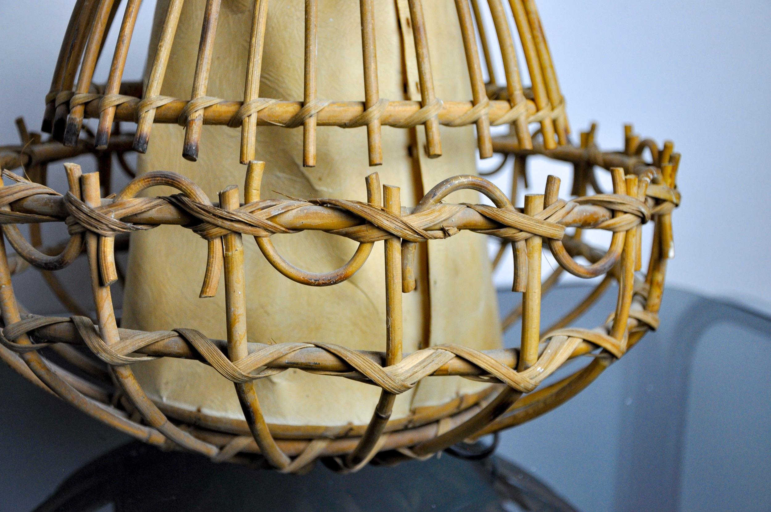 Milieu du XXe siècle Lampe de table en rotin, art populaire, France, 1960 en vente