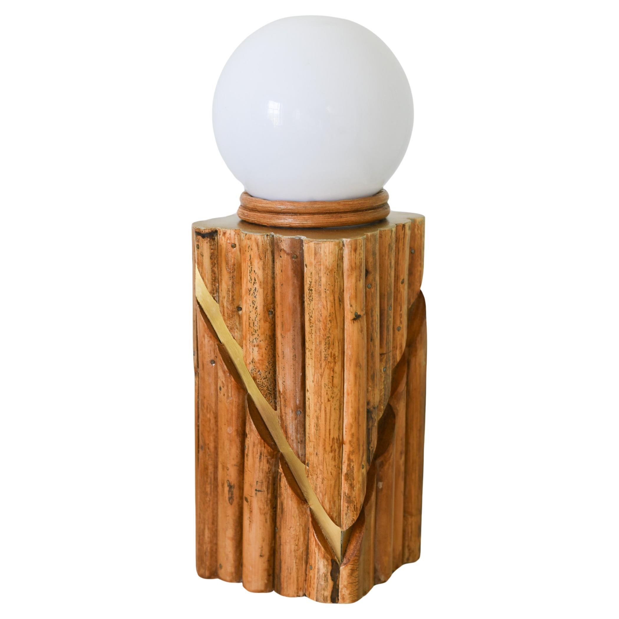 Rattan Table Lamp with Domed Shade Midcentury Modern