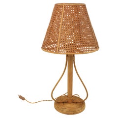 Lampe de bureau conique en rotin avec abat-jour en fil de osier, Italie, années 1960