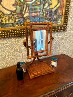 Rattan Table Mirror on Adjustable Base