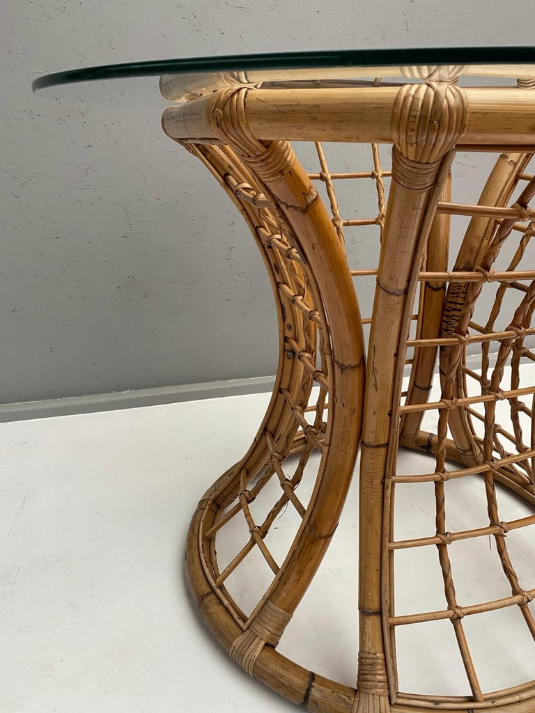 Rattan Table with Glass Top For Sale at 1stDibs