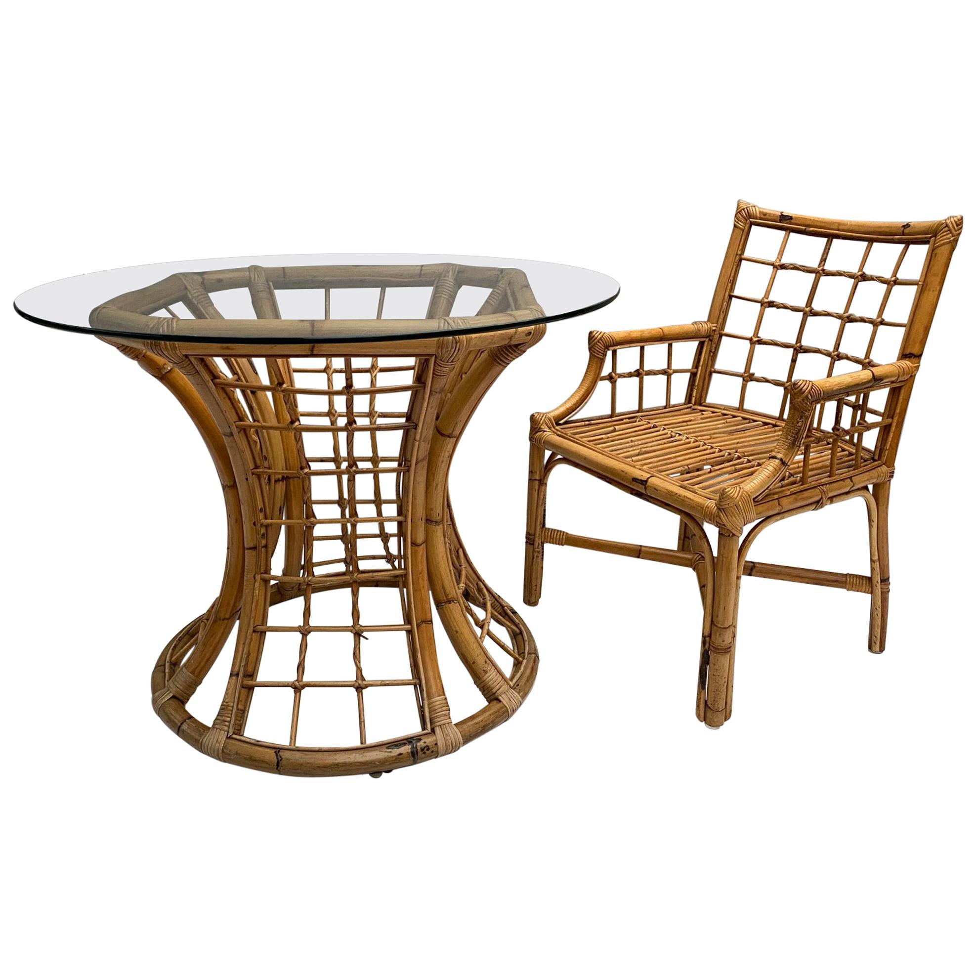 Rattan Table with Glass Top For Sale