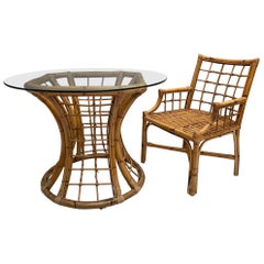 Used Rattan Table with Glass Top