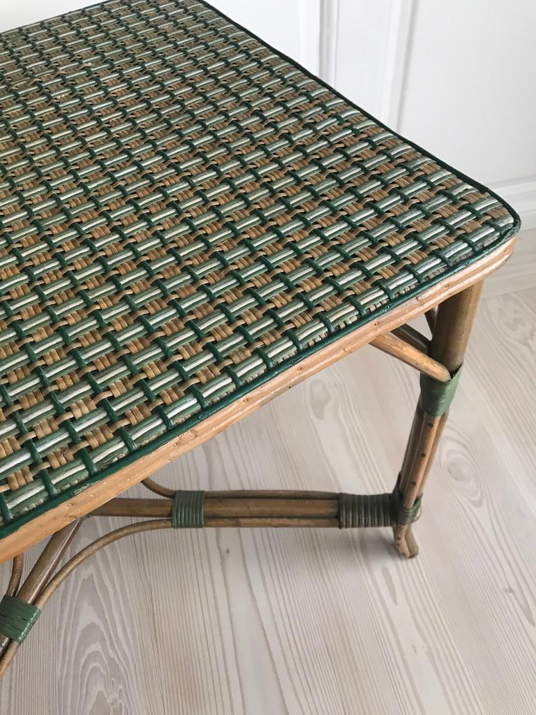 Rattan Table with White and Green Woven Details For Sale at 1stDibs