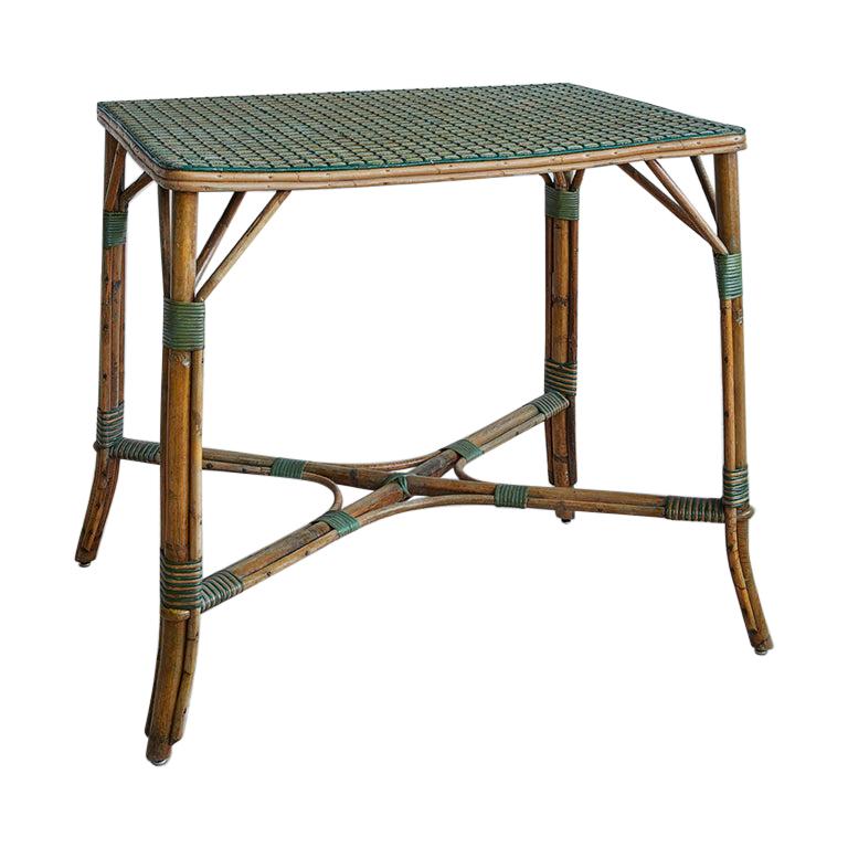 Rattan Table with White and Green Woven Details For Sale at 1stDibs