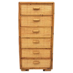 Commode haute en rotin pour garçon, années 1960