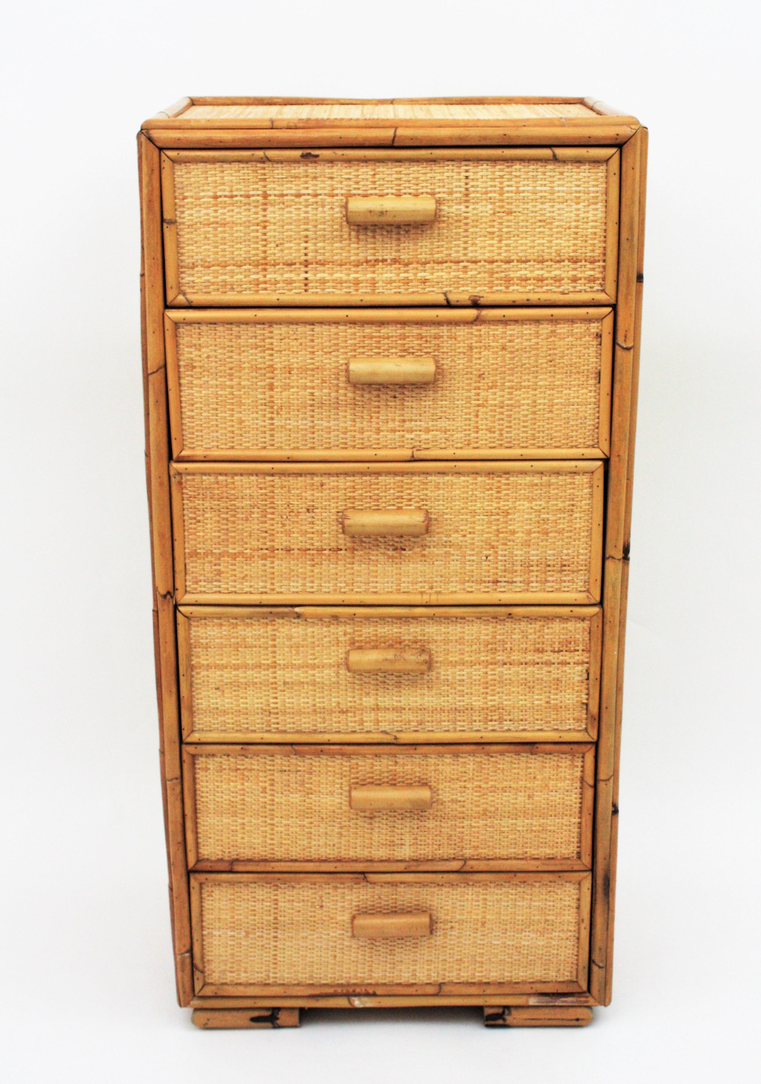 tall rattan chest of drawers