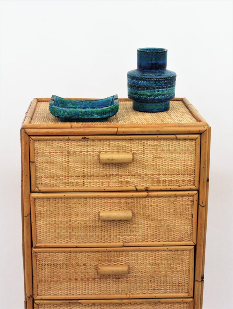 Rattan Tall Boy Dresser, 1960s For Sale at 1stDibs