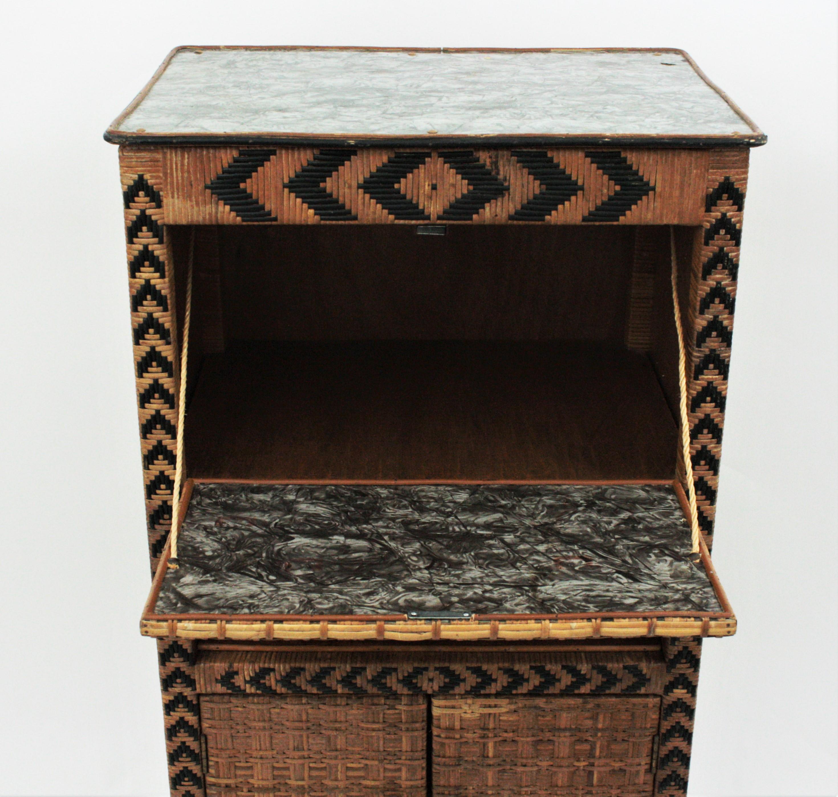20th Century Rattan Tall Cabinet or Dry Bar