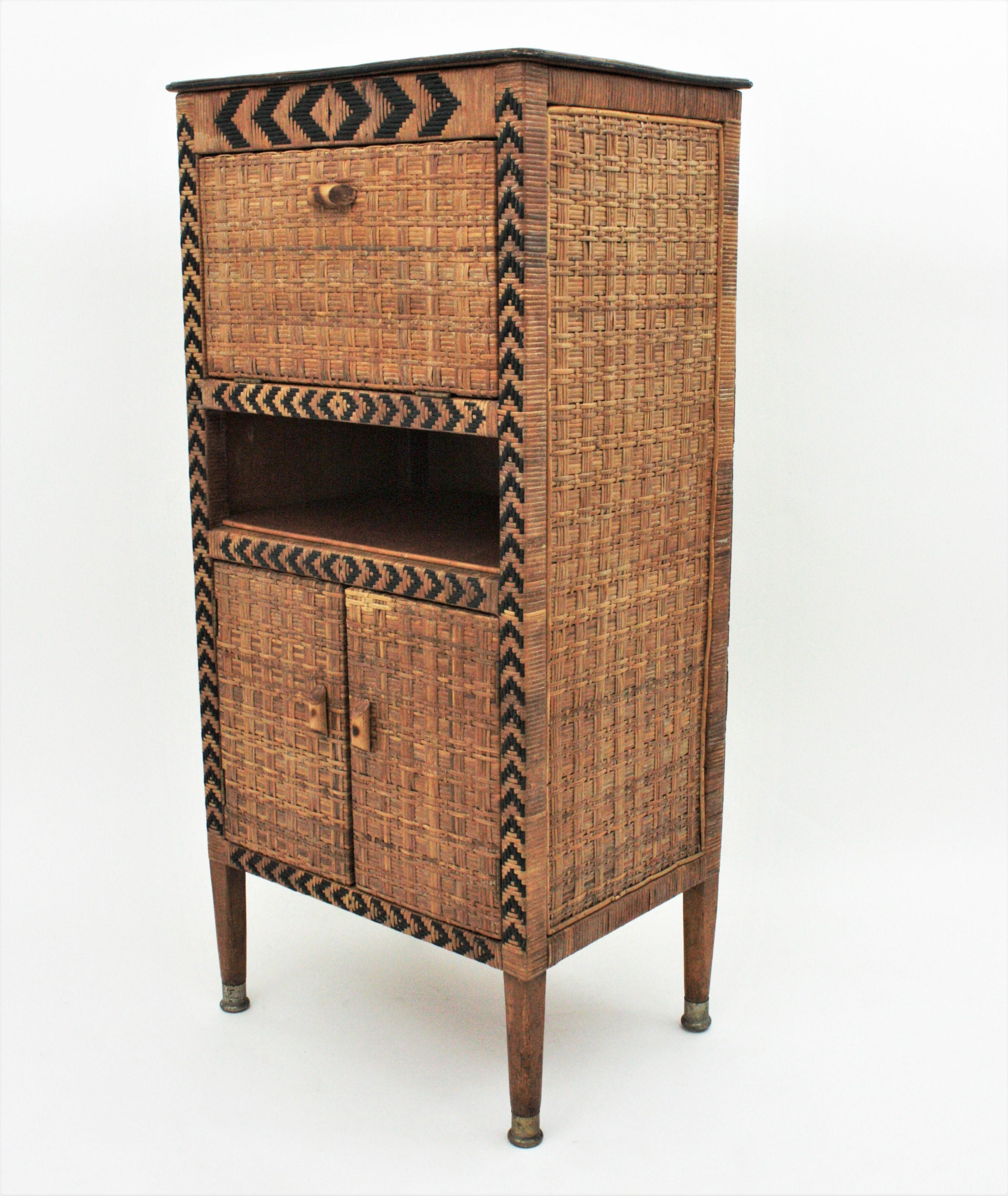 Bamboo Rattan Tall Cabinet or Dry Bar