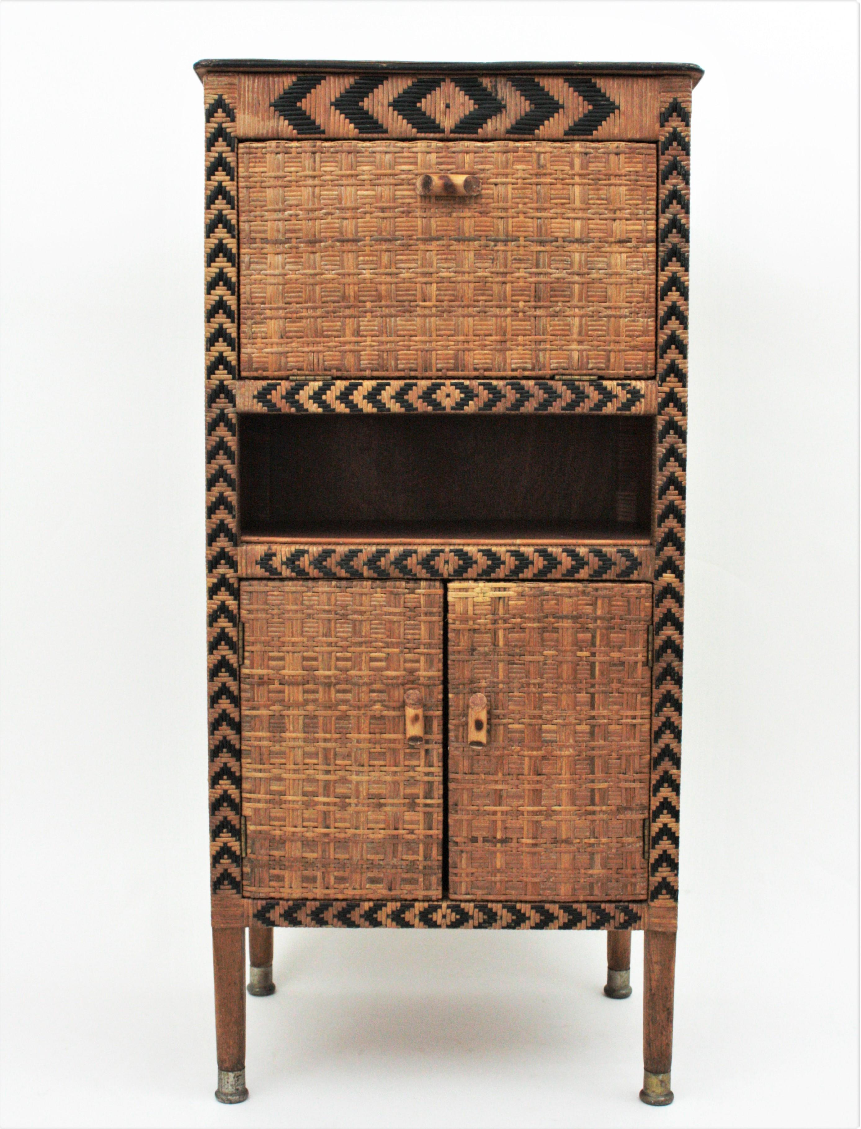 French Rattan Tall Cabinet or Dry Bar